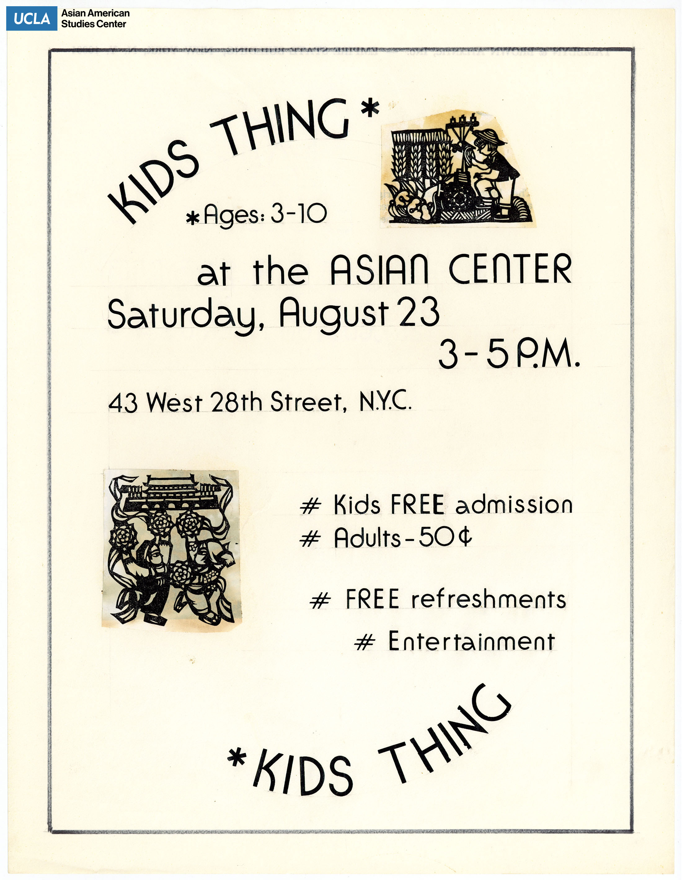 Flyer on Asian American Center kids event.