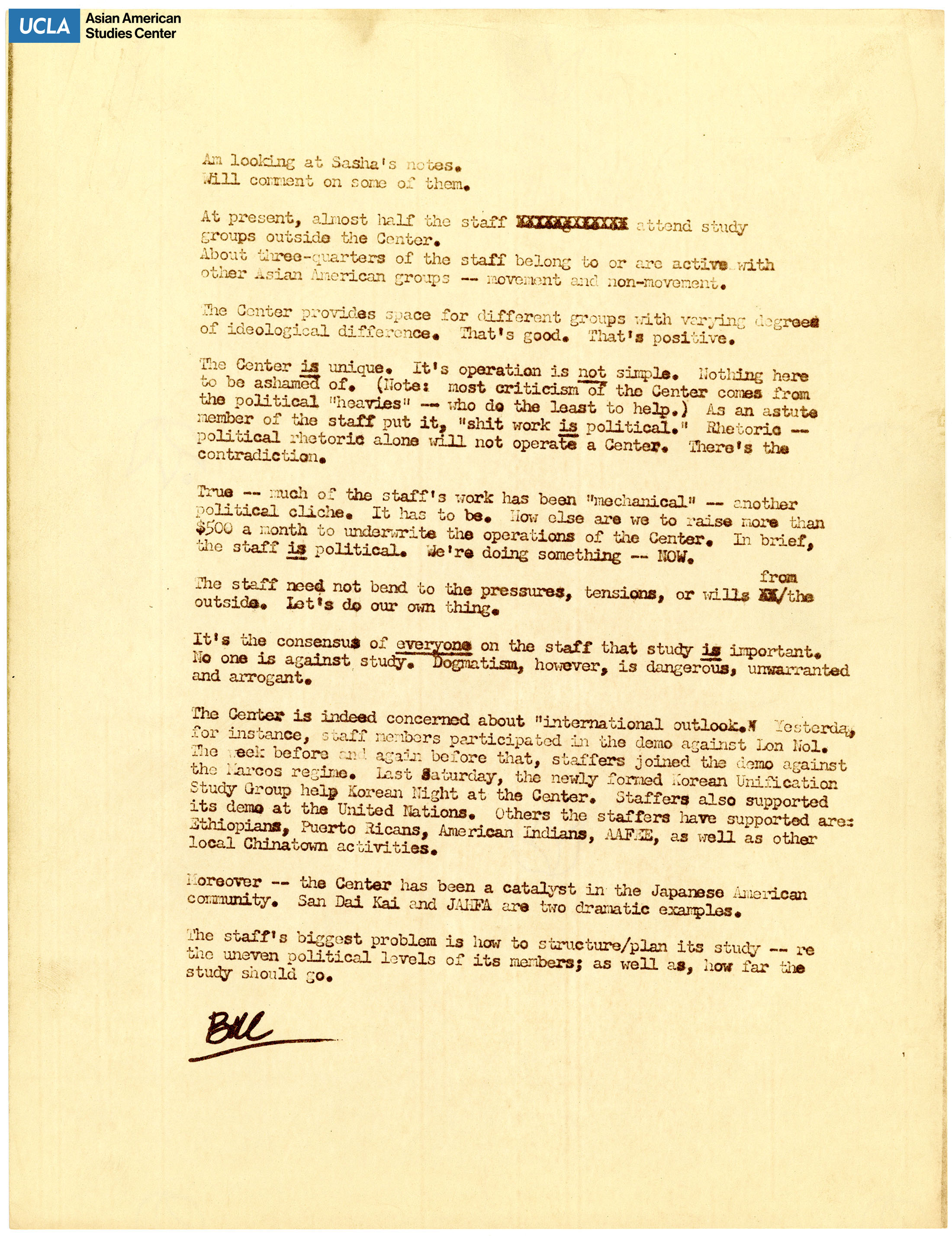 Notes written by Bill Kochiyama on the New York Asian American Center.