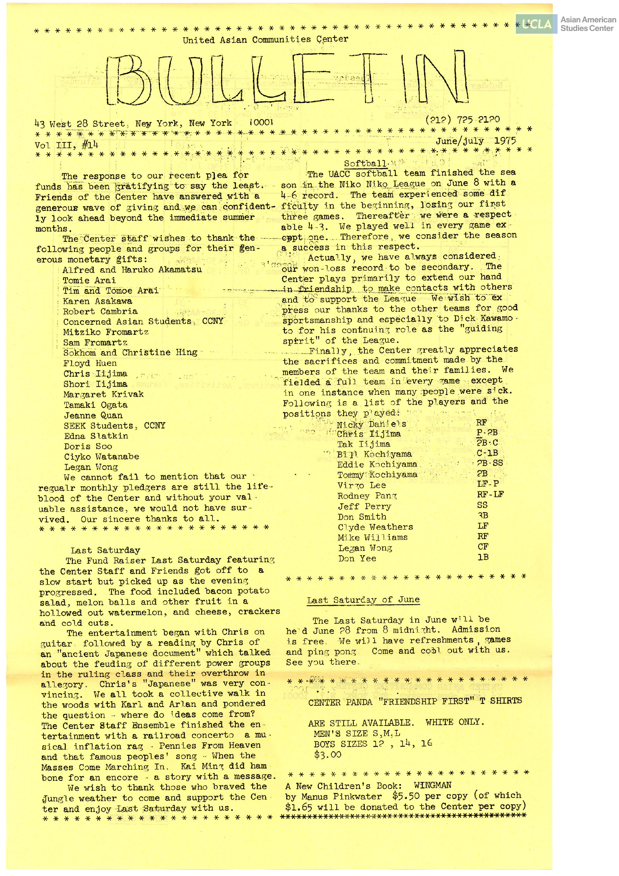 United Asian Communities Center Bulletin.