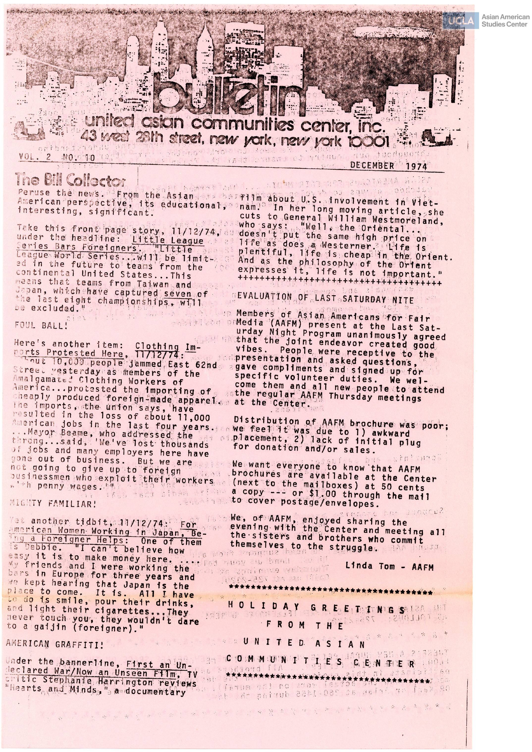 United Asian Communities Center Bulletin.