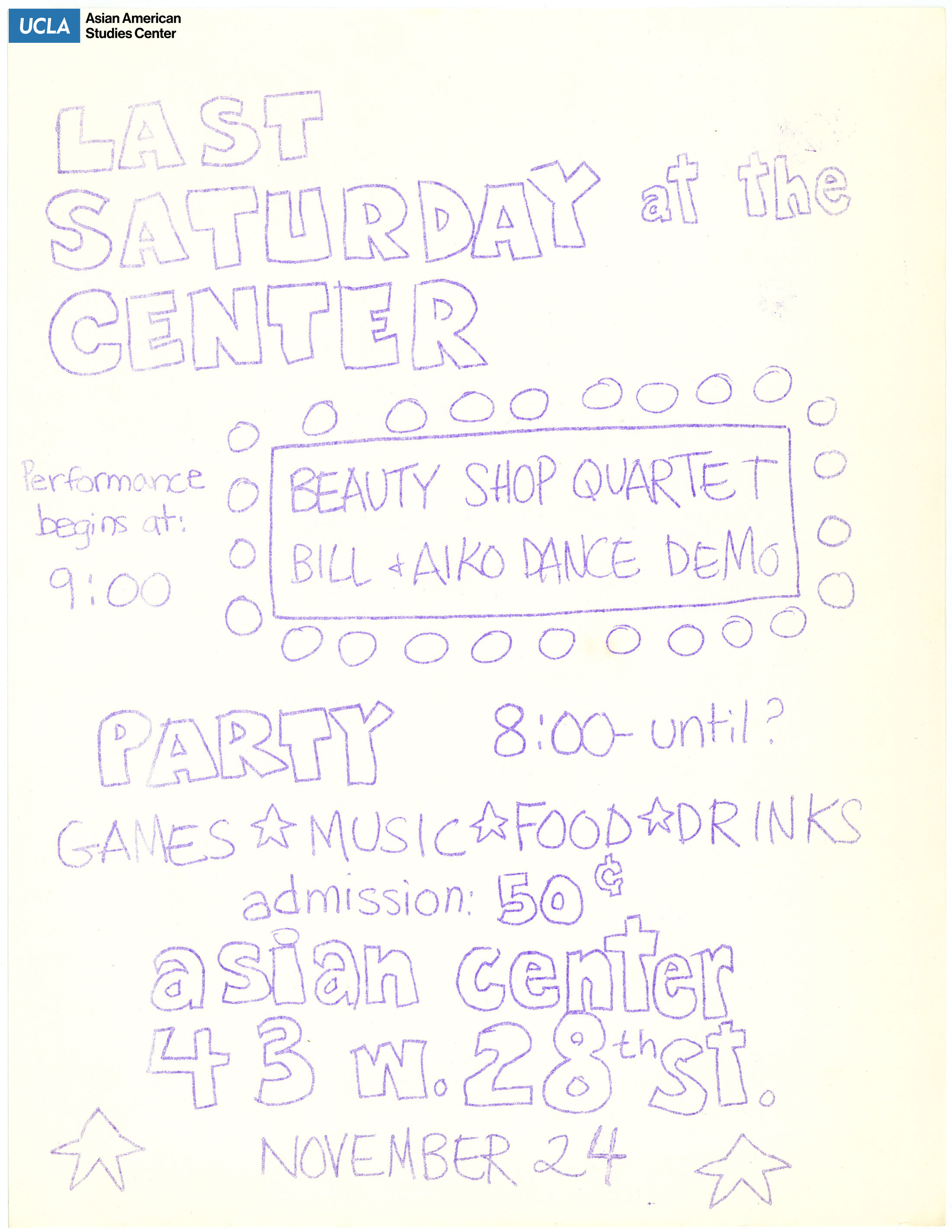 Flyer regarding Last Saturday at the Center on November 24.