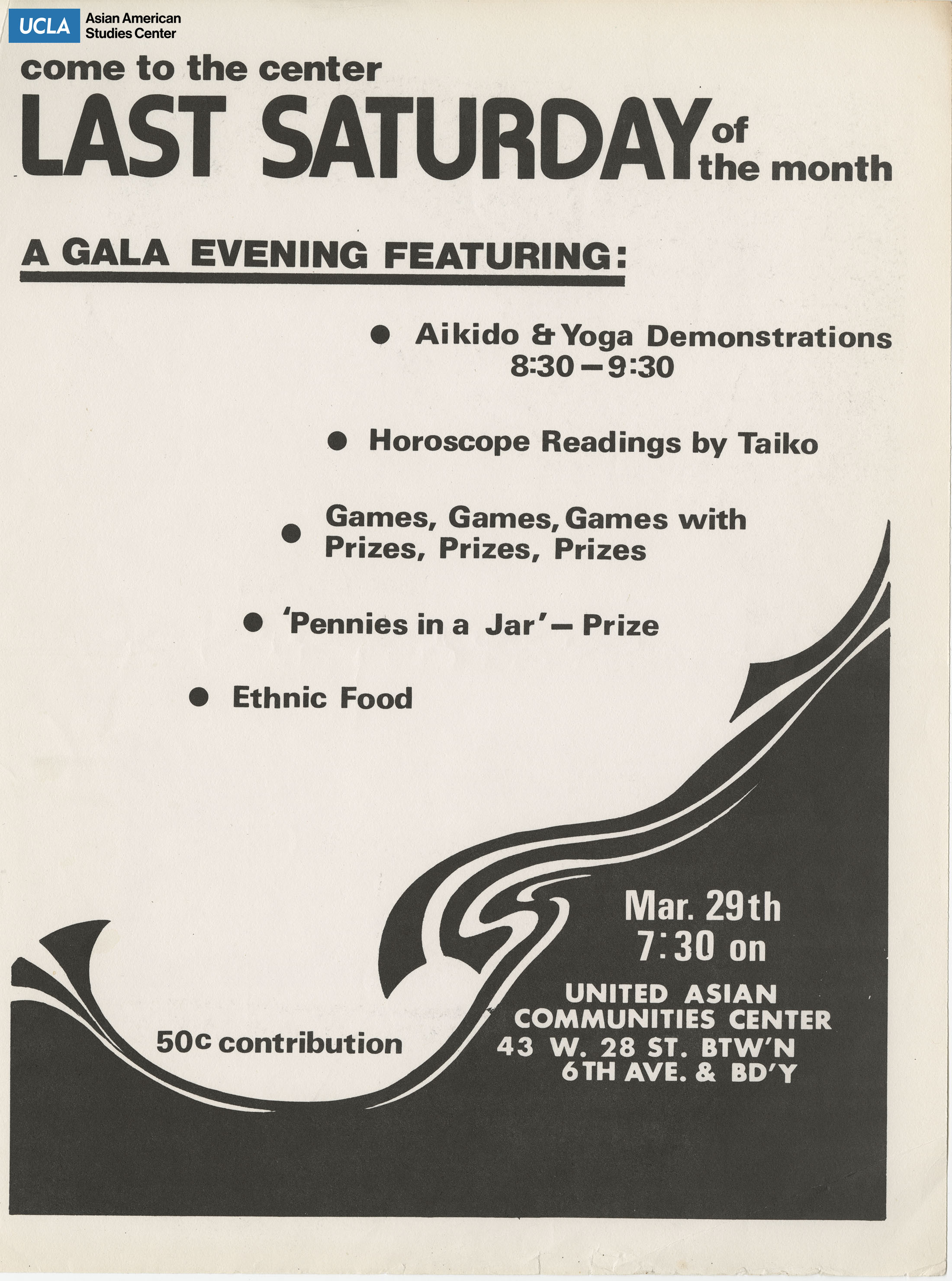 Flyer regarding Last Saturday Gala event at the United Asian Communities Center.