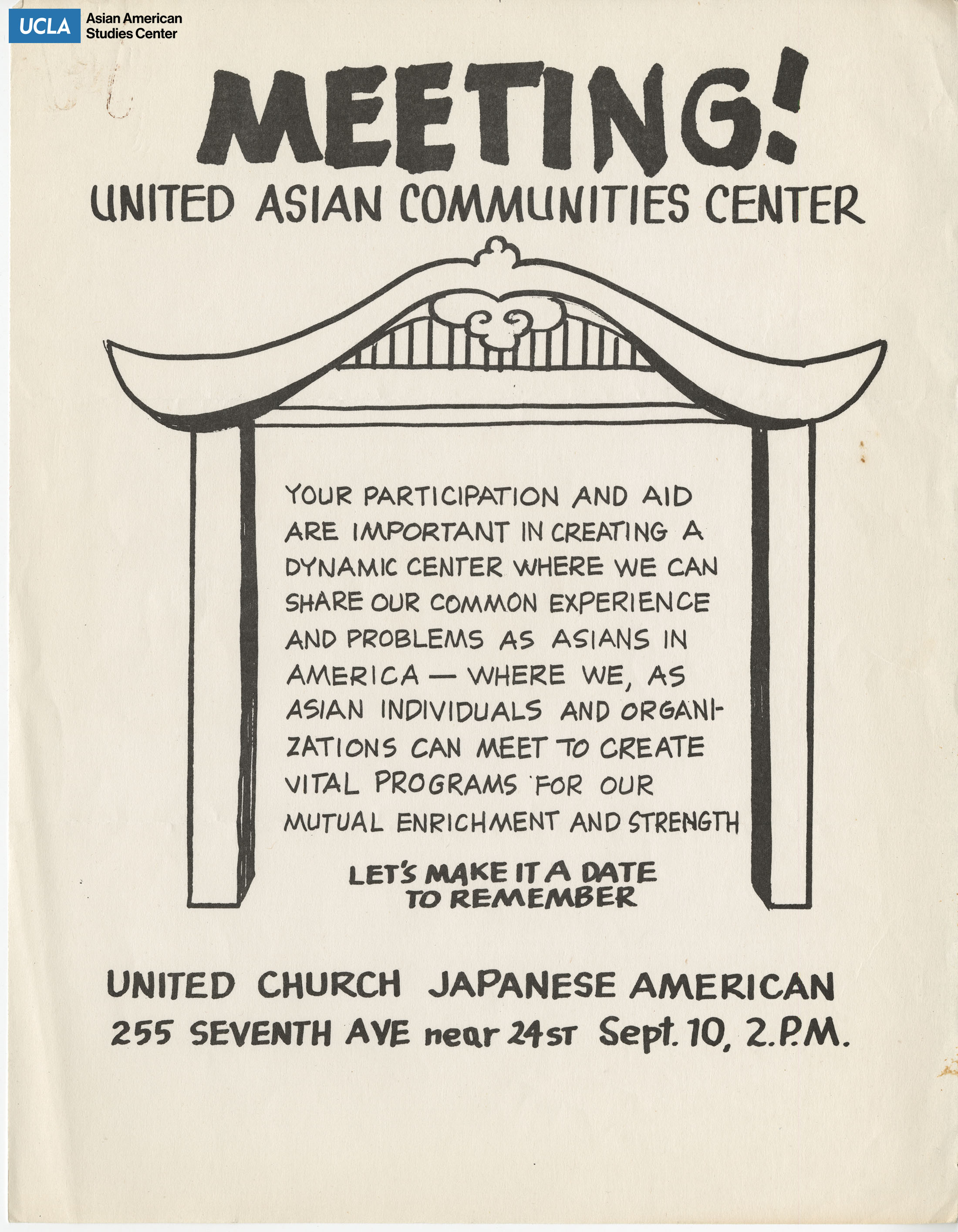 Flyer regarding a general meeting for the United Asian Communities Center.