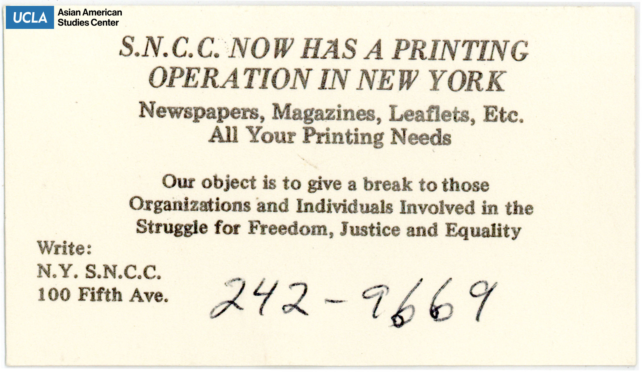 S.N.C.C. for all printing needs.