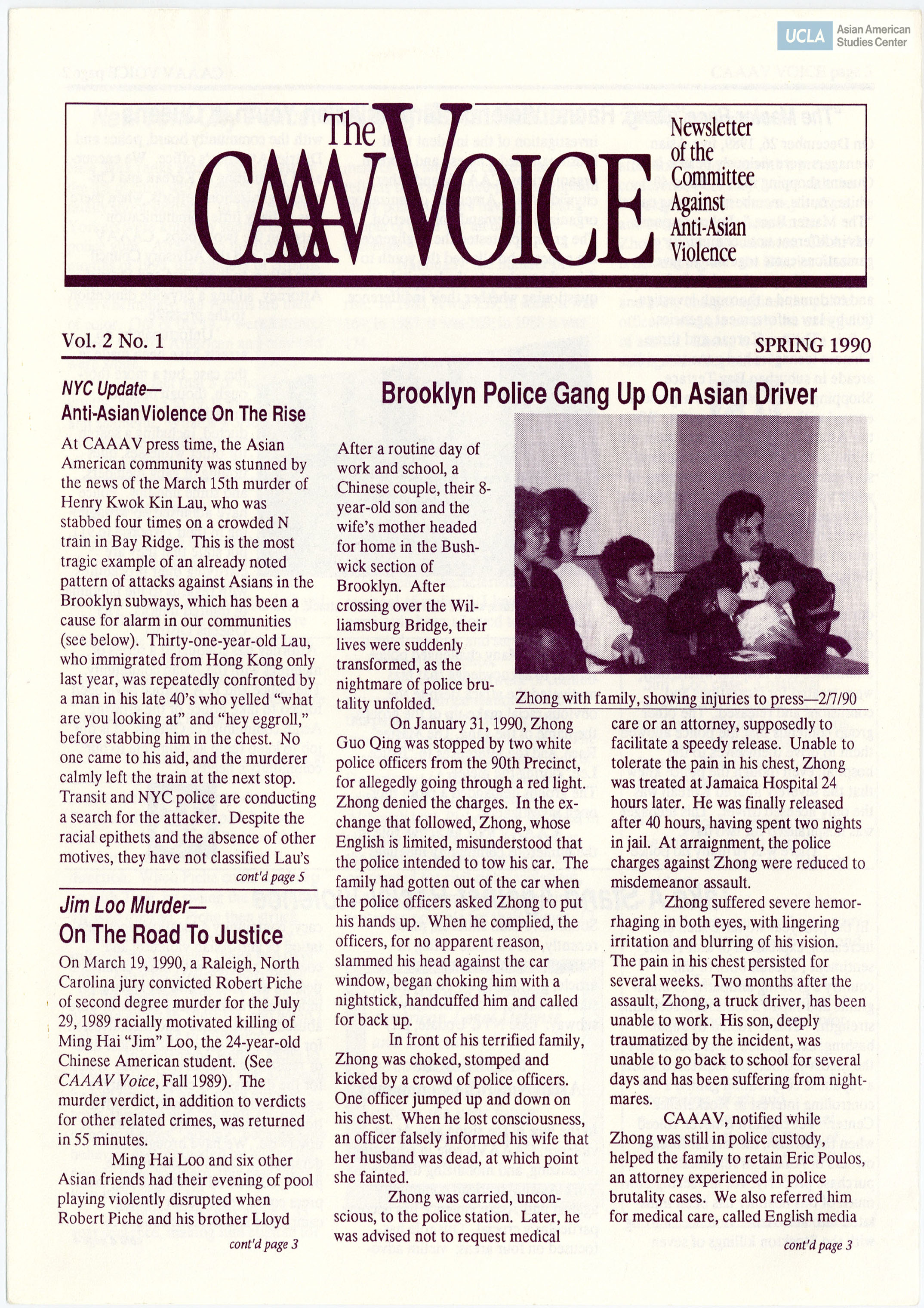 Newsletter regarding the Committee Against Anti-Asian Violence (CAAAV).