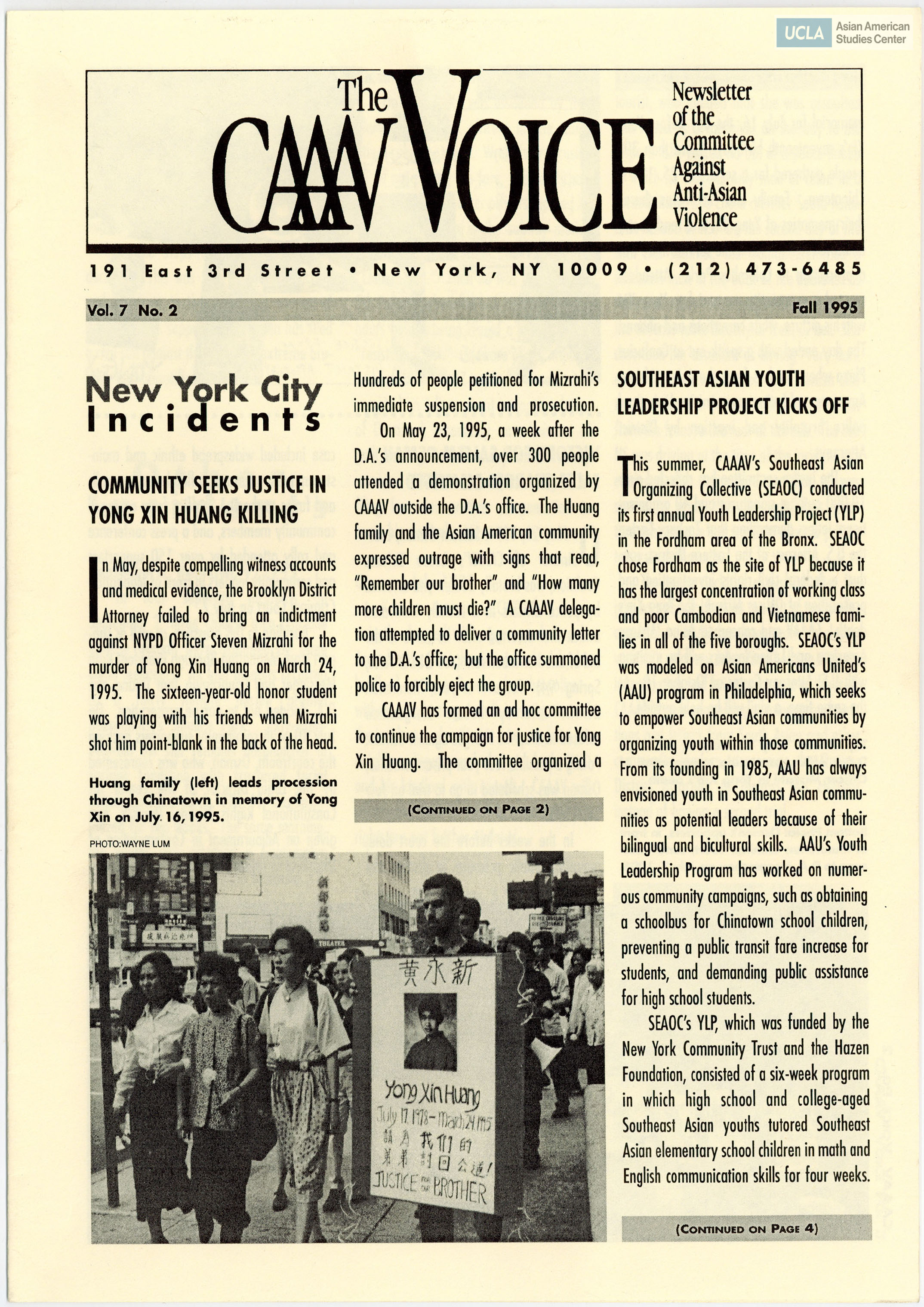 Newsletter regarding the Committee Against Anti-Asian Violence (CAAAV).