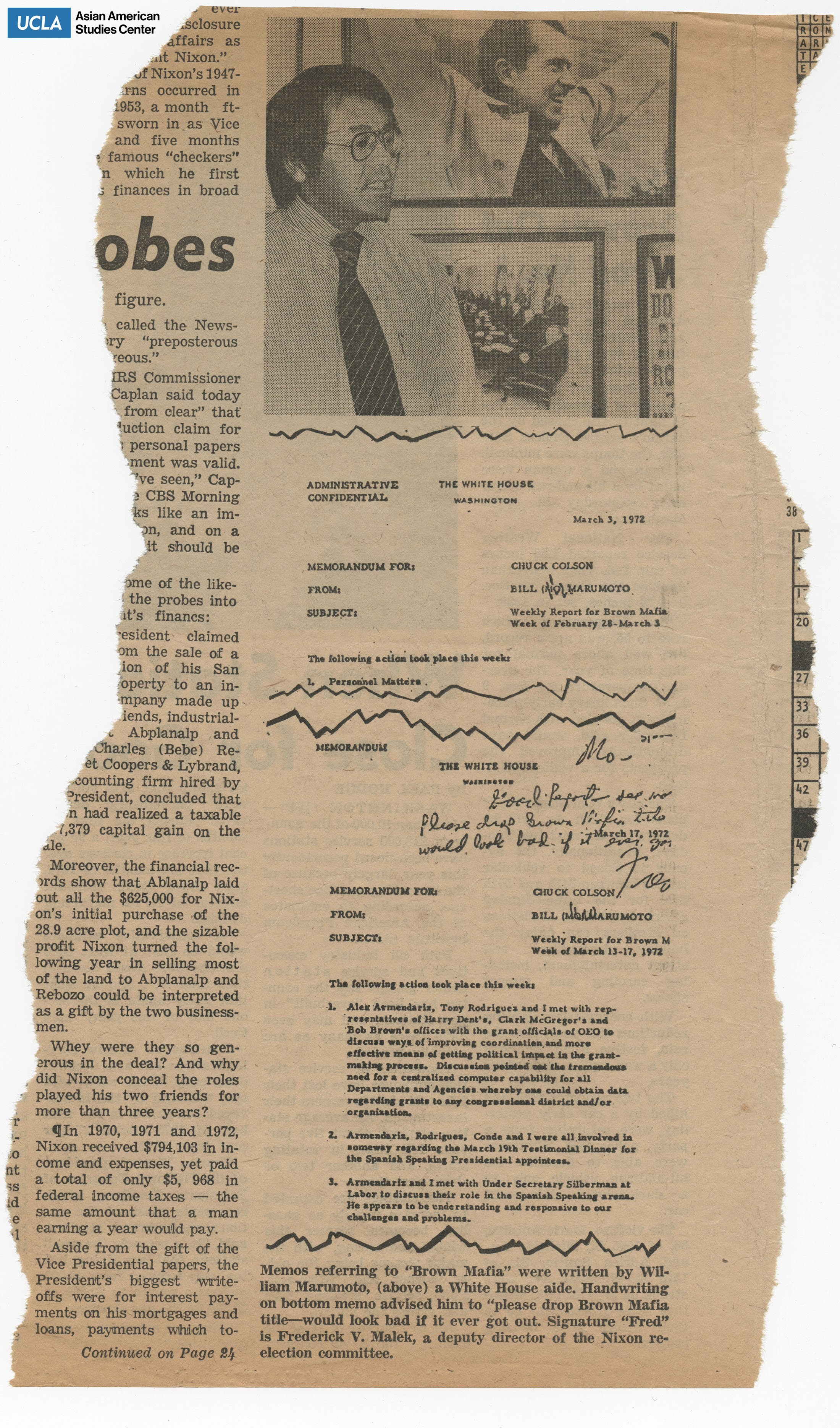 Memorandum from Bill Marumoto to Chuck Colson.