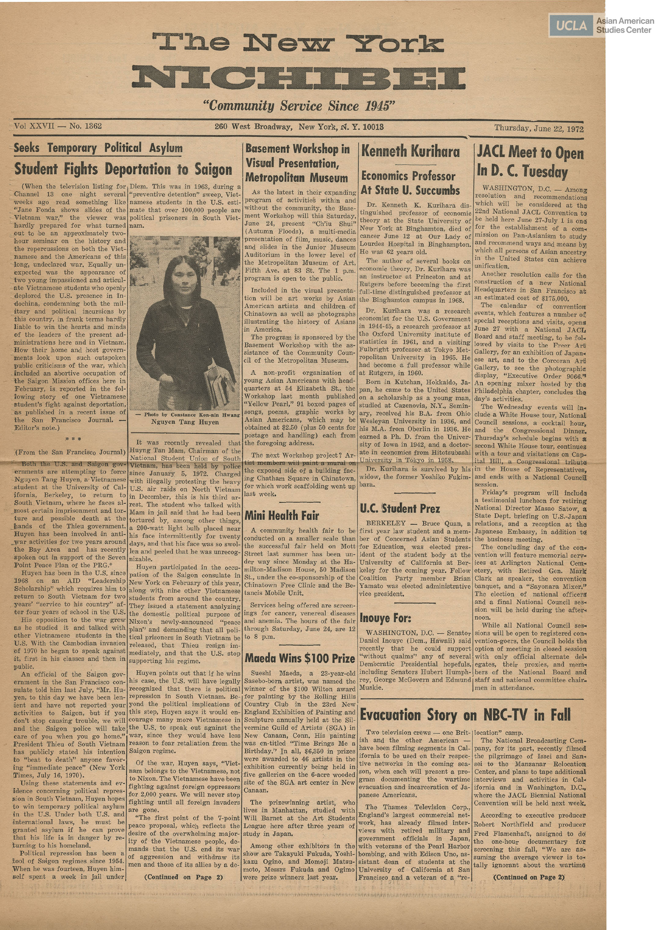 The New York Nichibei, Vol. 27 No. 1362, Thursday, June 22, 1972.