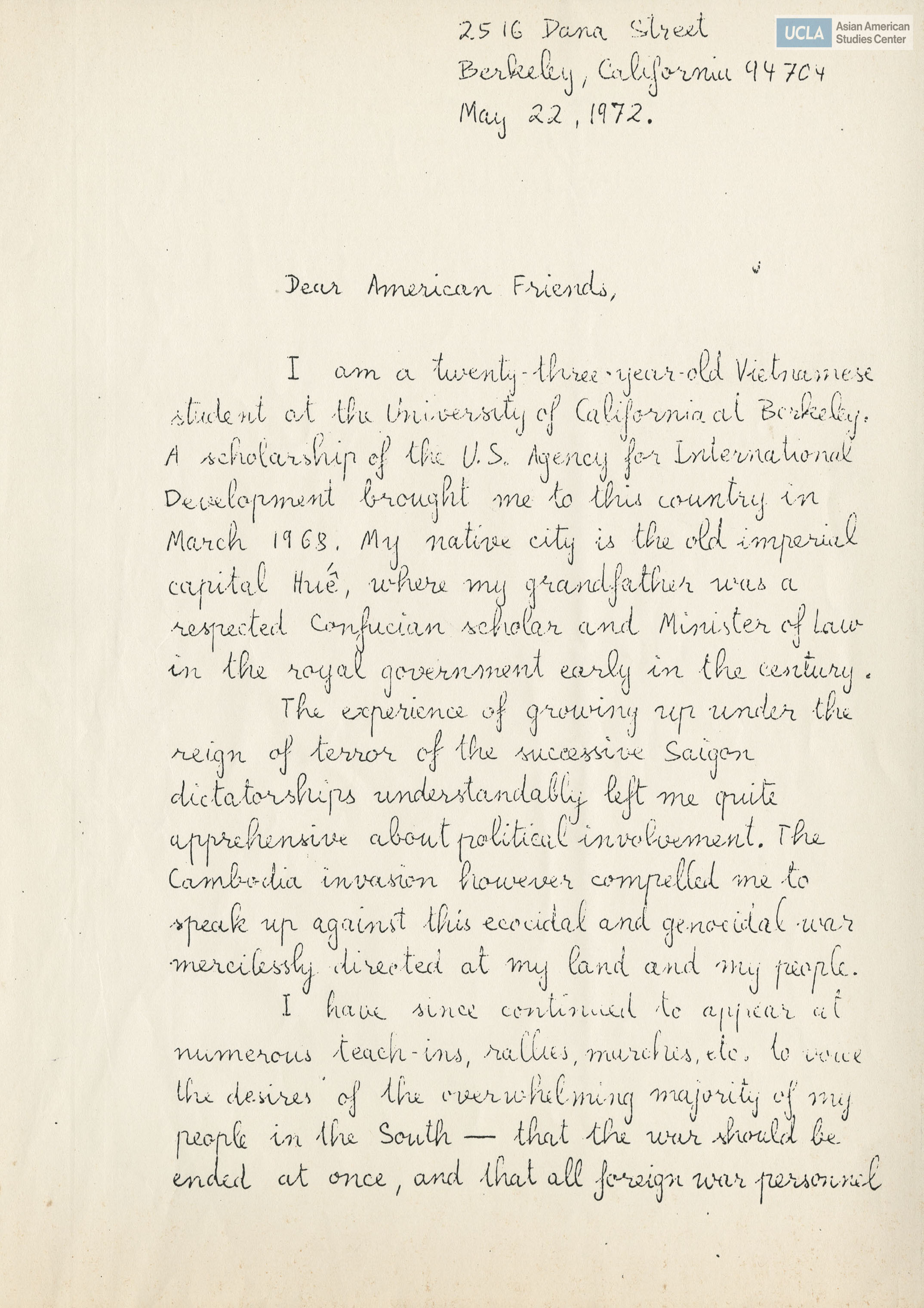 Letter written by Nguyen Tang Huyen.