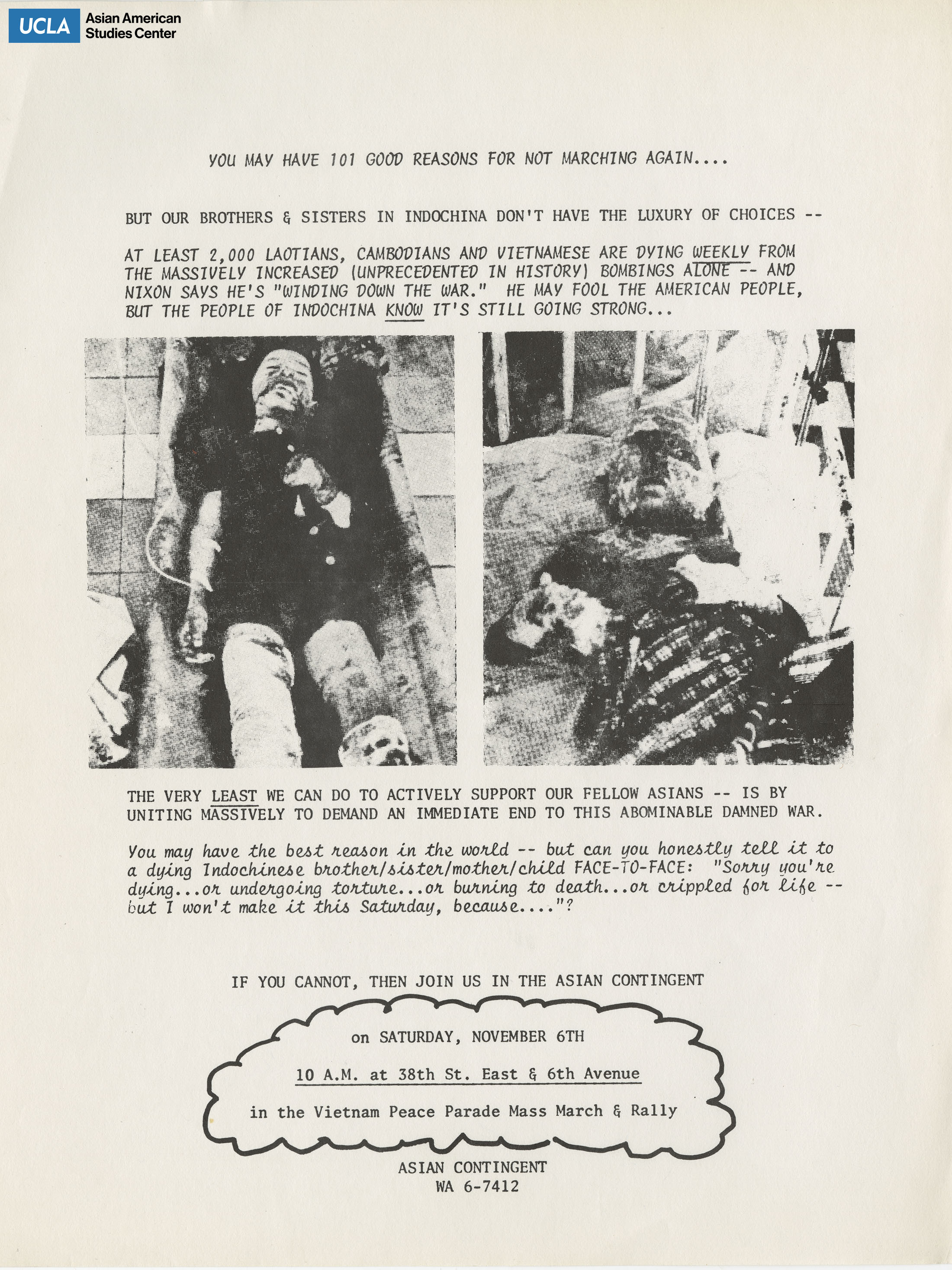 Flyer regarding anti-war movement in Indochina.