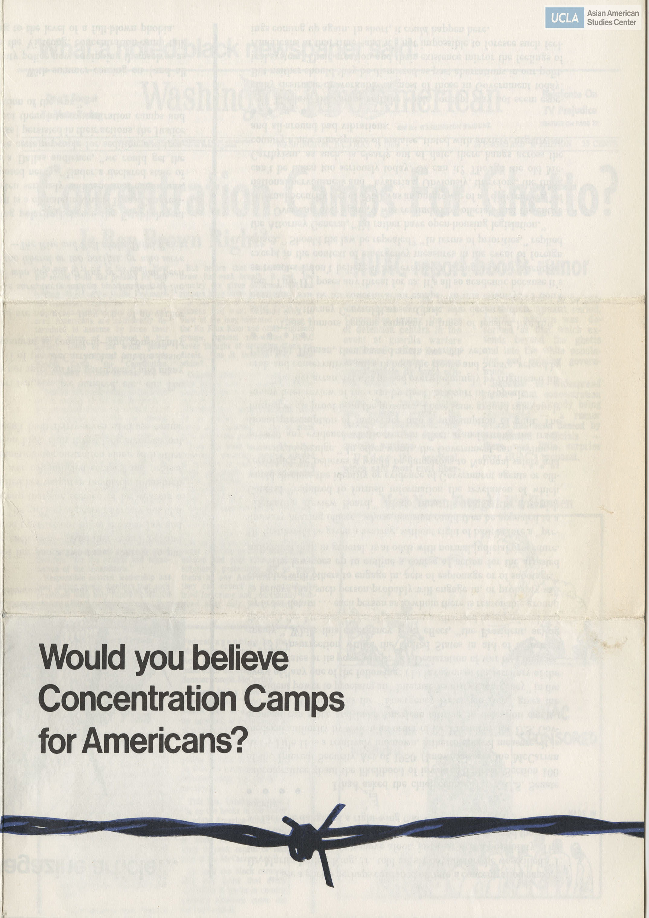 Pamphlet regarding the House of Un-American Activities Committee's report on countering guerilla warfare with detention centers.