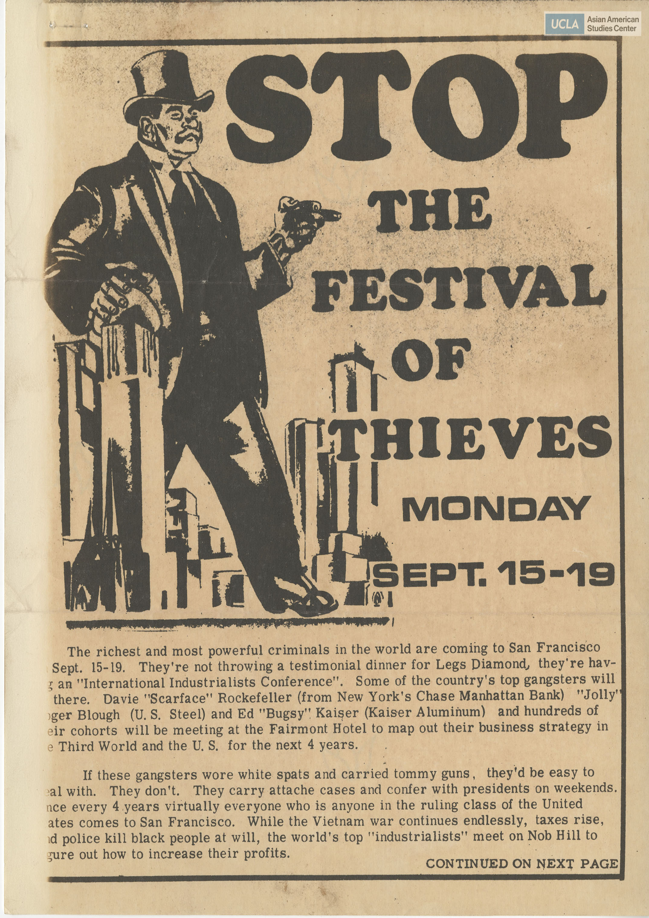 Leaflet for demonstrations on the International Industrialists Conference and Japan Week.