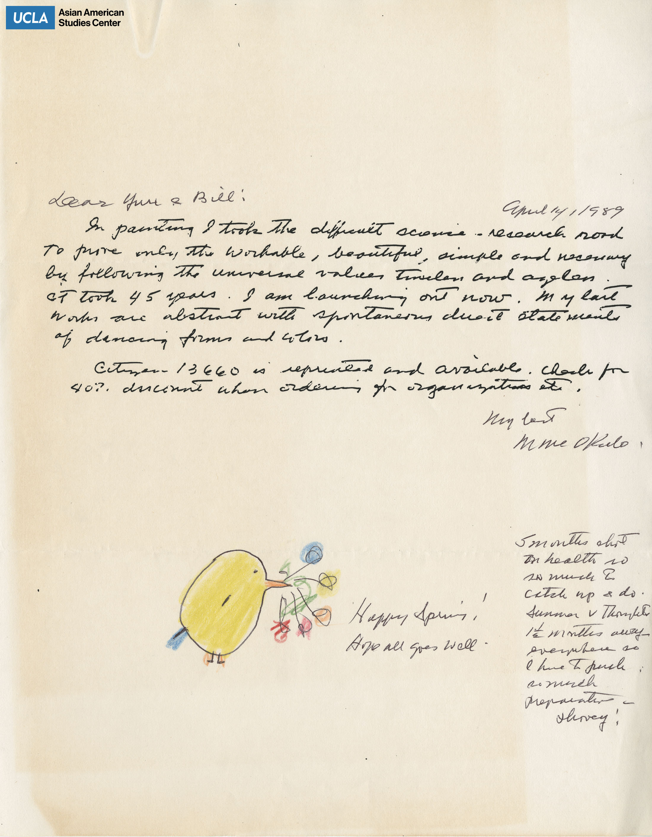 Letter addressed to Yuri and Bill Kochiyama.