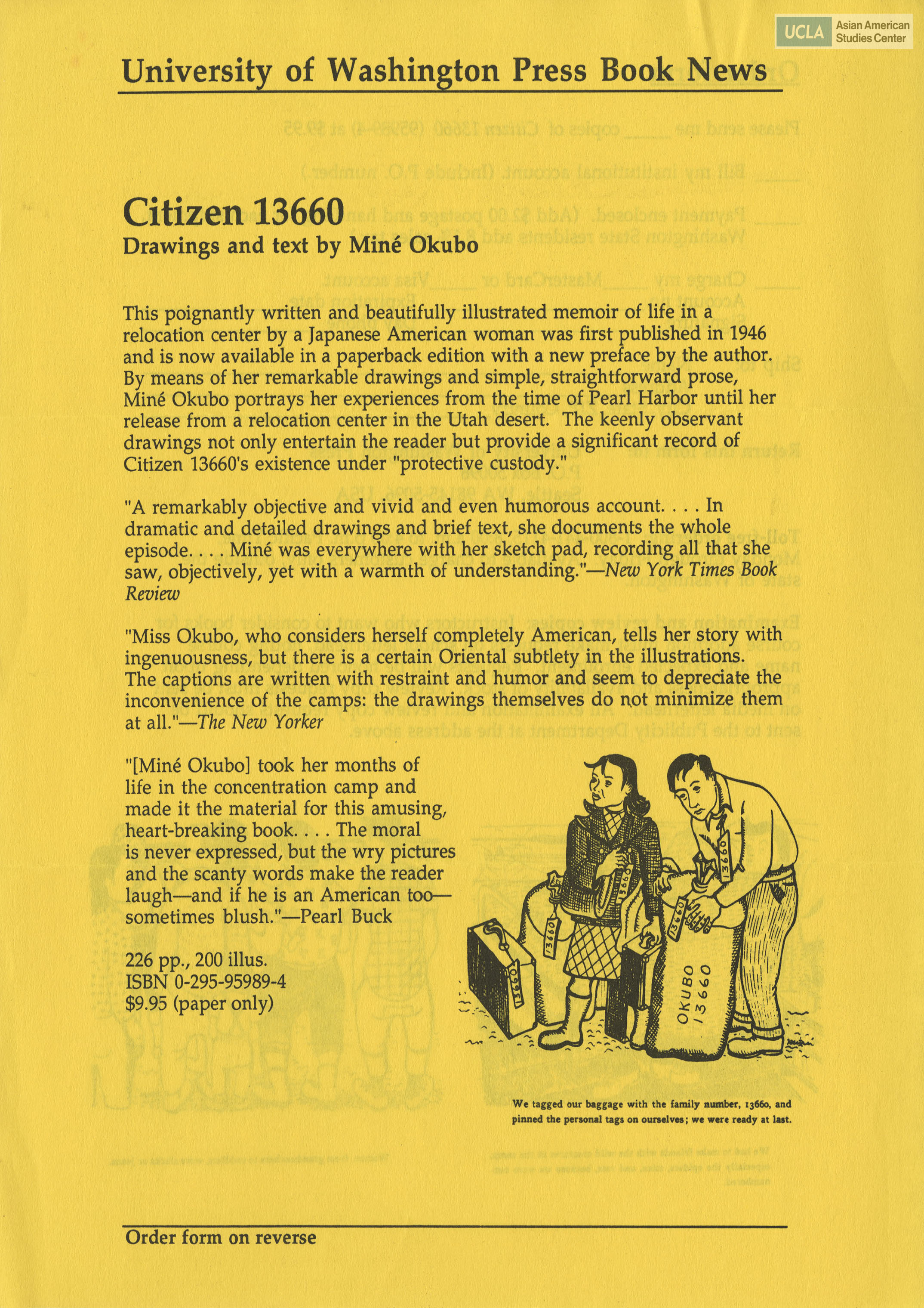 Flyer regarding Miné Okubo's illustrated memoir titled, 