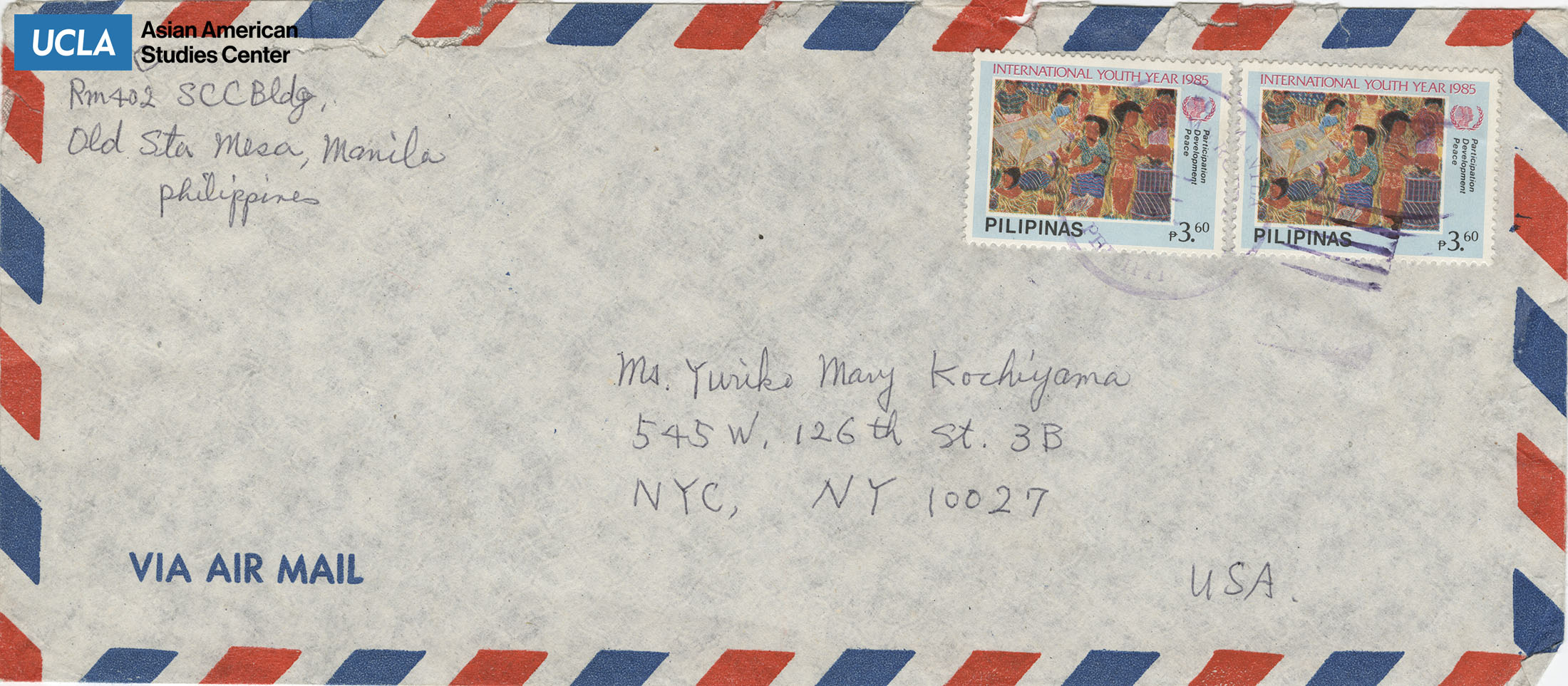 Envelope addressed to Yuri Kochiyama from ECSC in the Philippines.