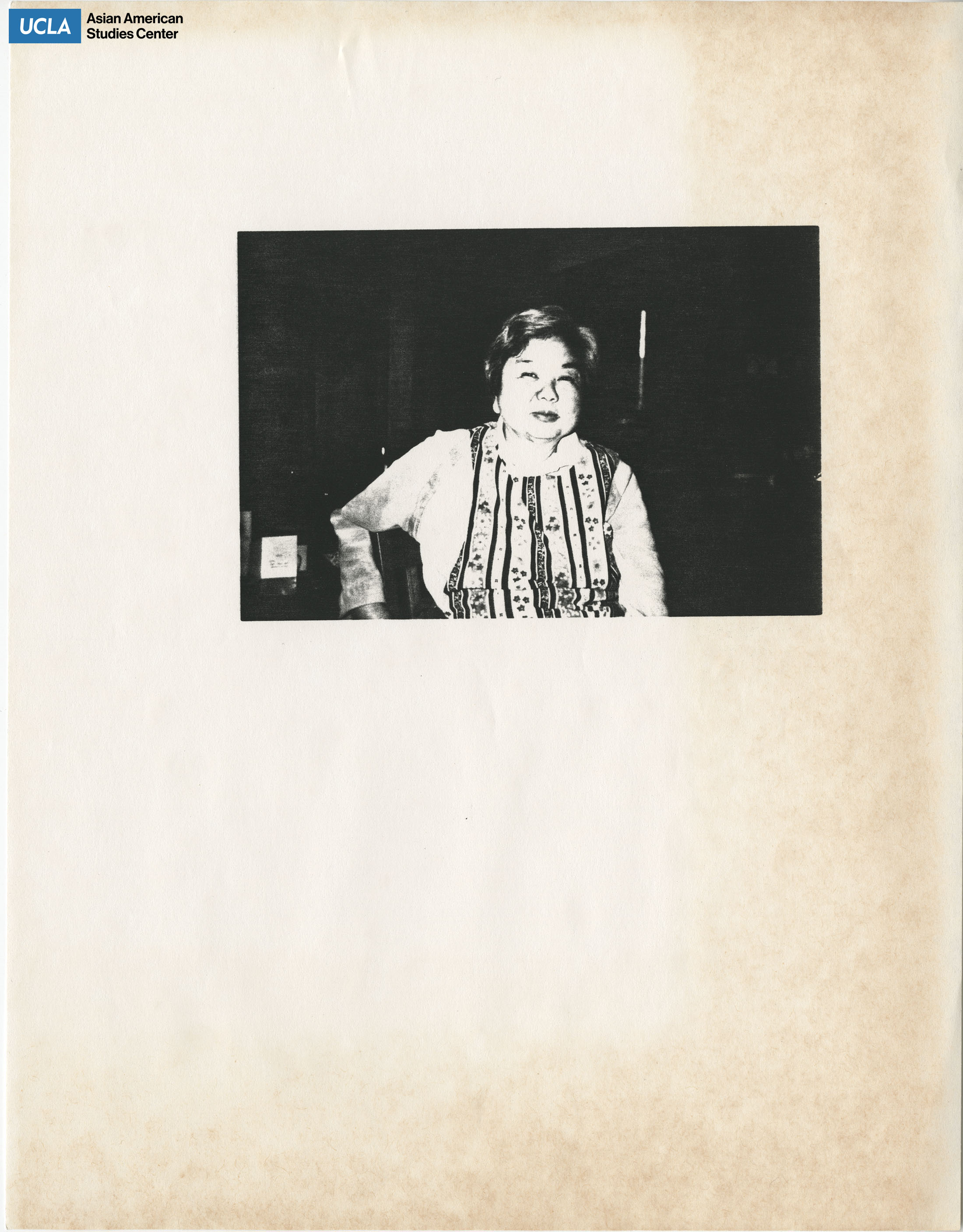 A black and white photocopy of Asami Kawachi Oyama posing for a photograph.