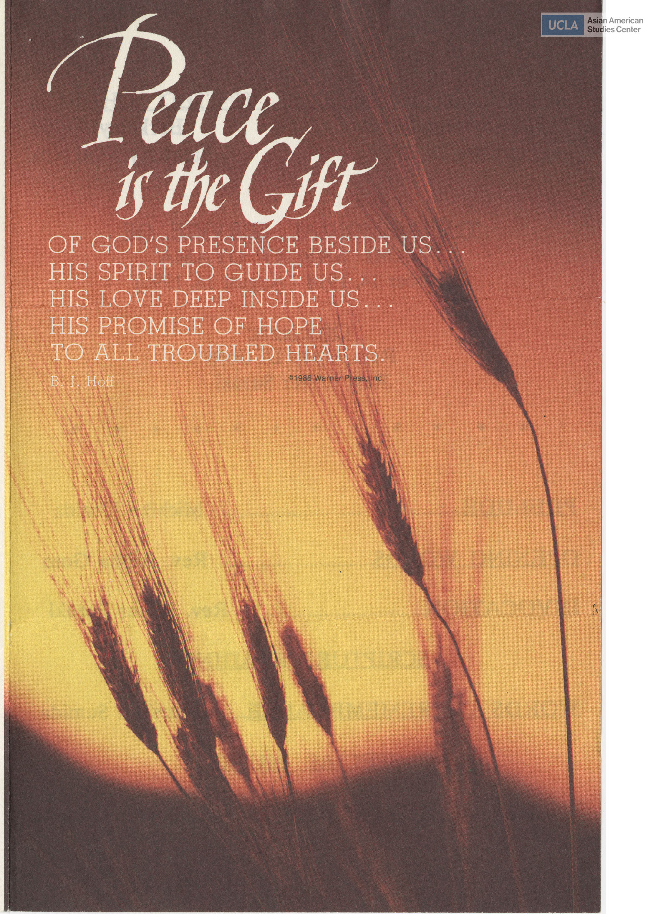 Program pamphlet regarding a memorial service for Asami 'Sammy' Oyama at Berkeley Methodist United Church.