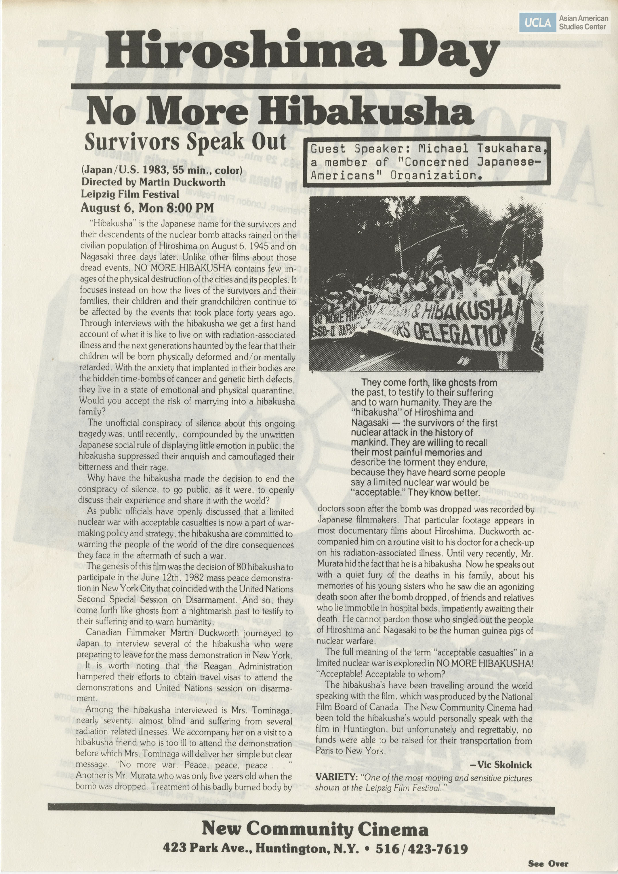 Pamphlet regarding Hiroshima Day and various newspaper clippings of those who were affected by the bombings. Includes some suggested readings on the HIroshima-Nagasaki bombings.