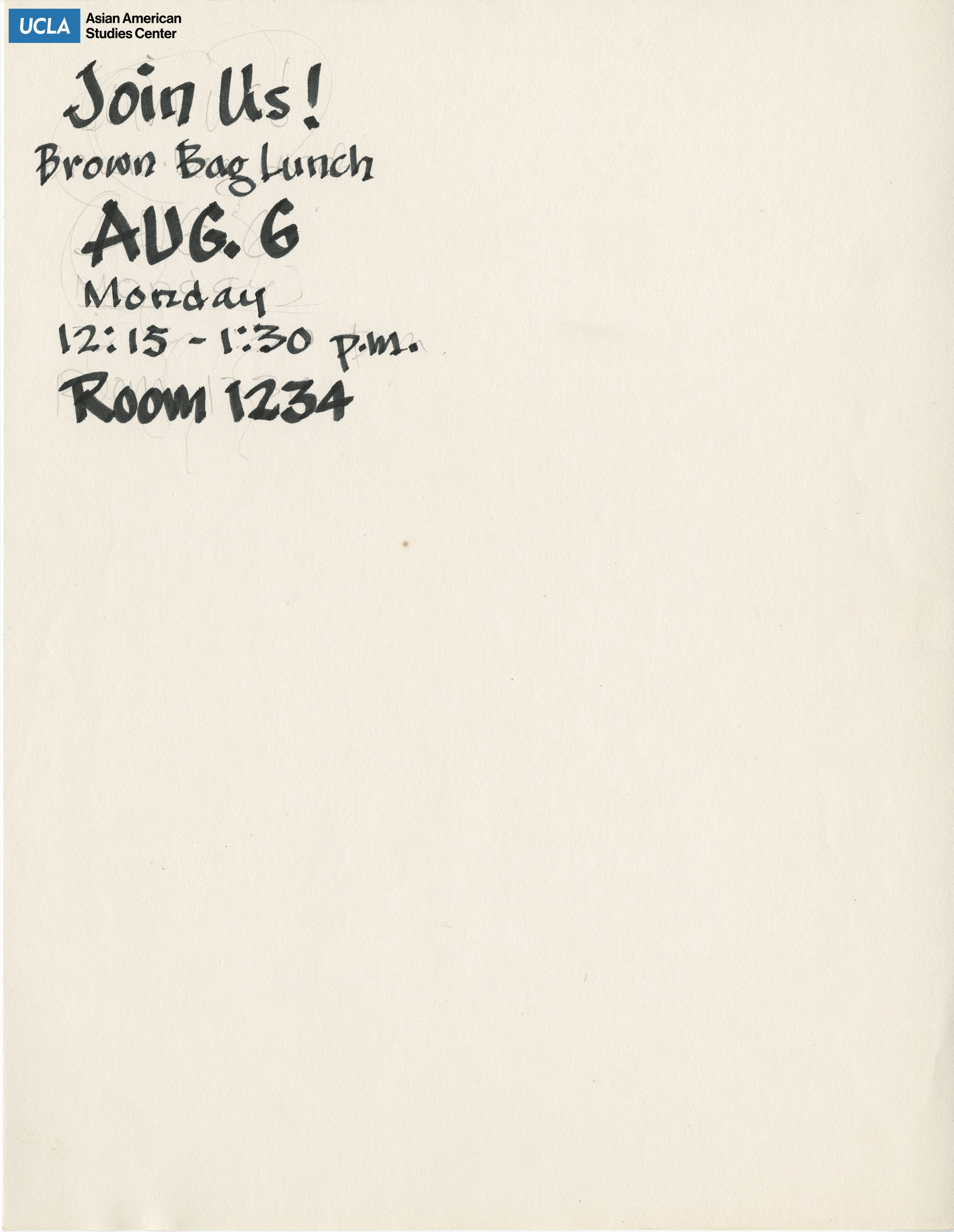 Draft of a flyer regarding a brown bag lunch meeting.