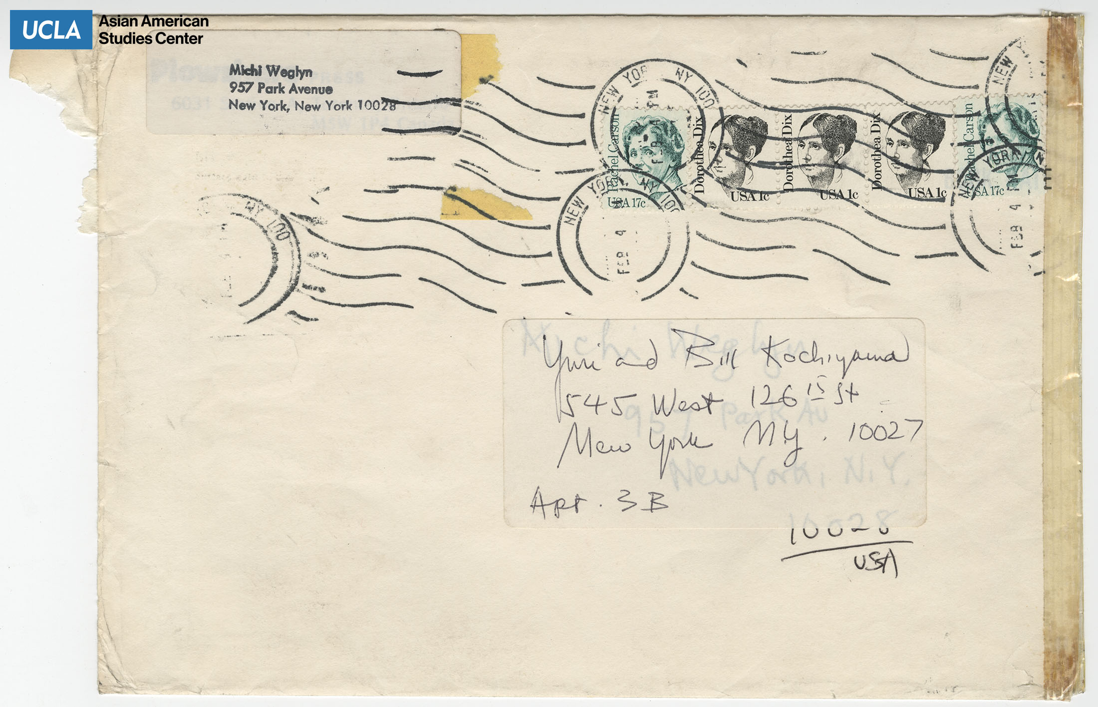 Envelope addressed to Yuri and Bill Kochiyama. Postmarked March, 15, 1989.