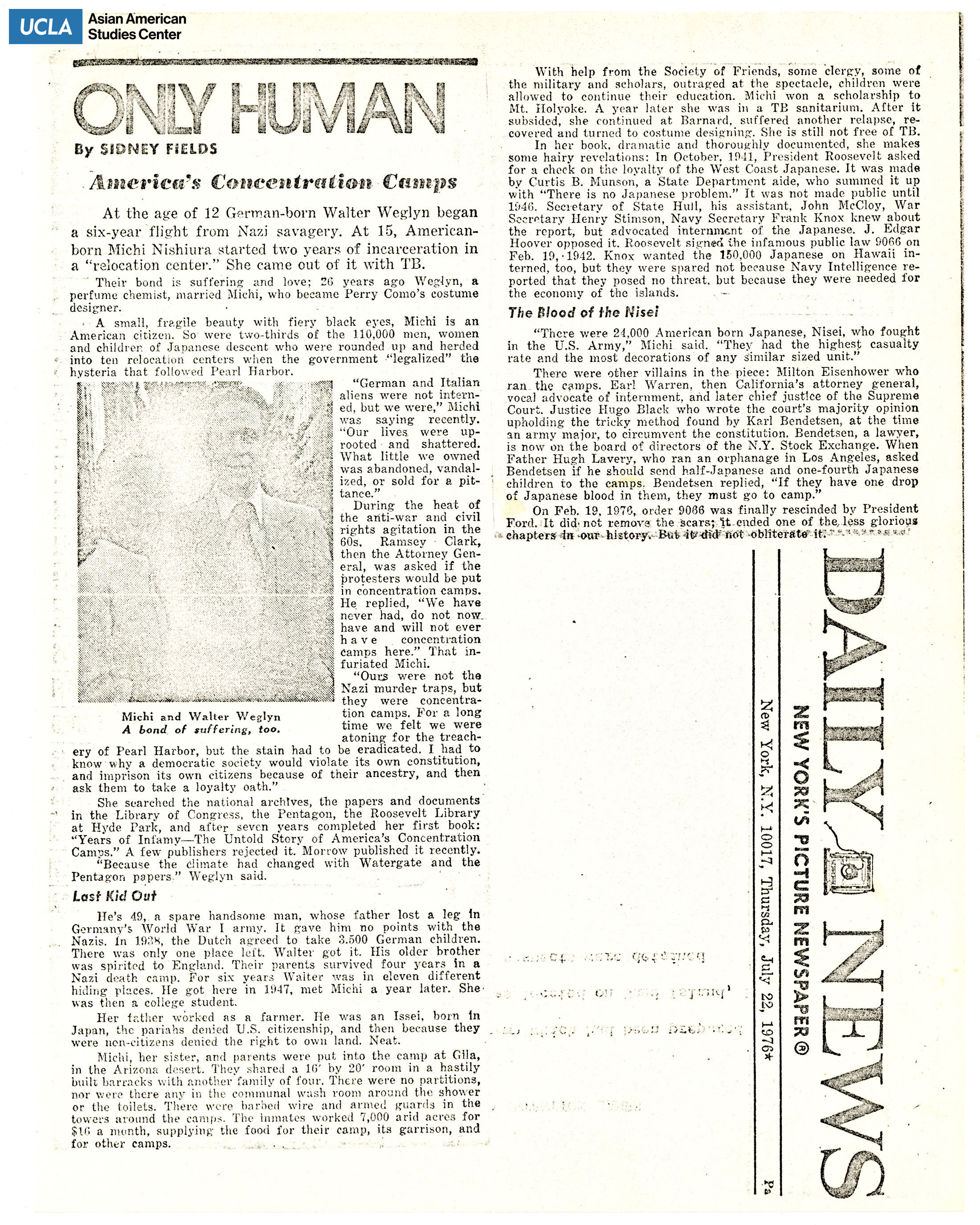Photocopy of Daily News with Headline: 