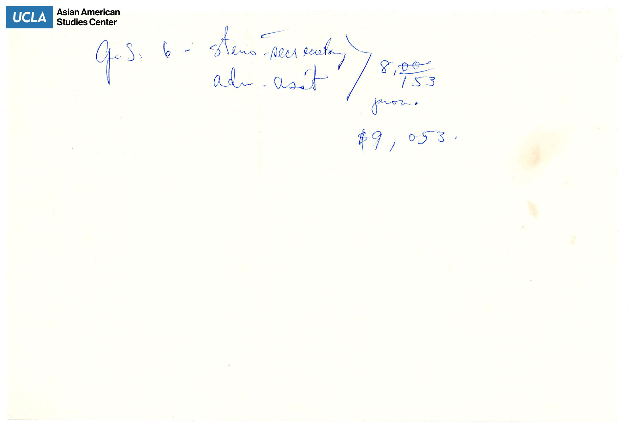 A handwritten note on secretary and assistant with monies.