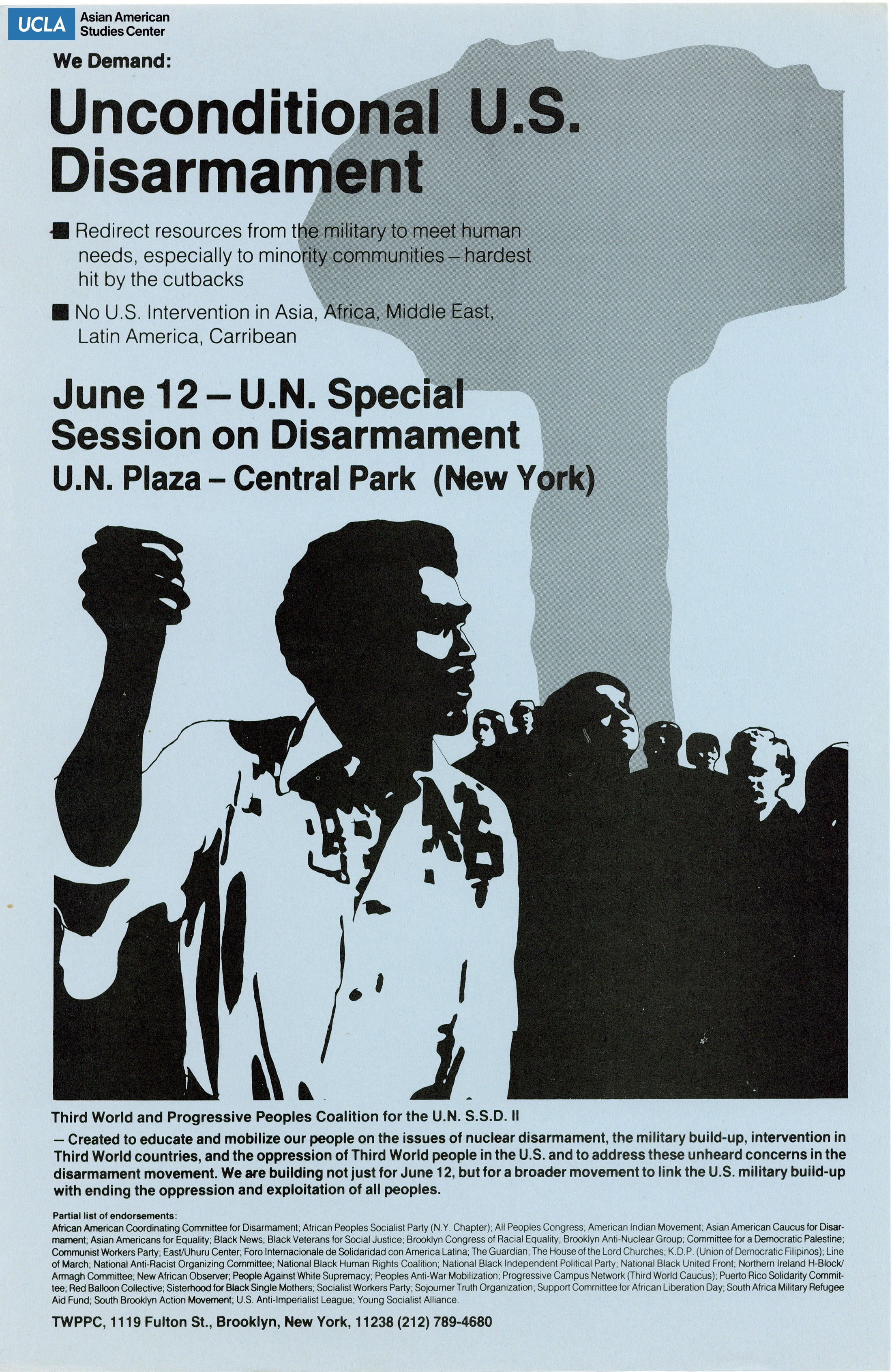 Flyer regarding June 12th rally and march for the disarmament of nuclear arms.
