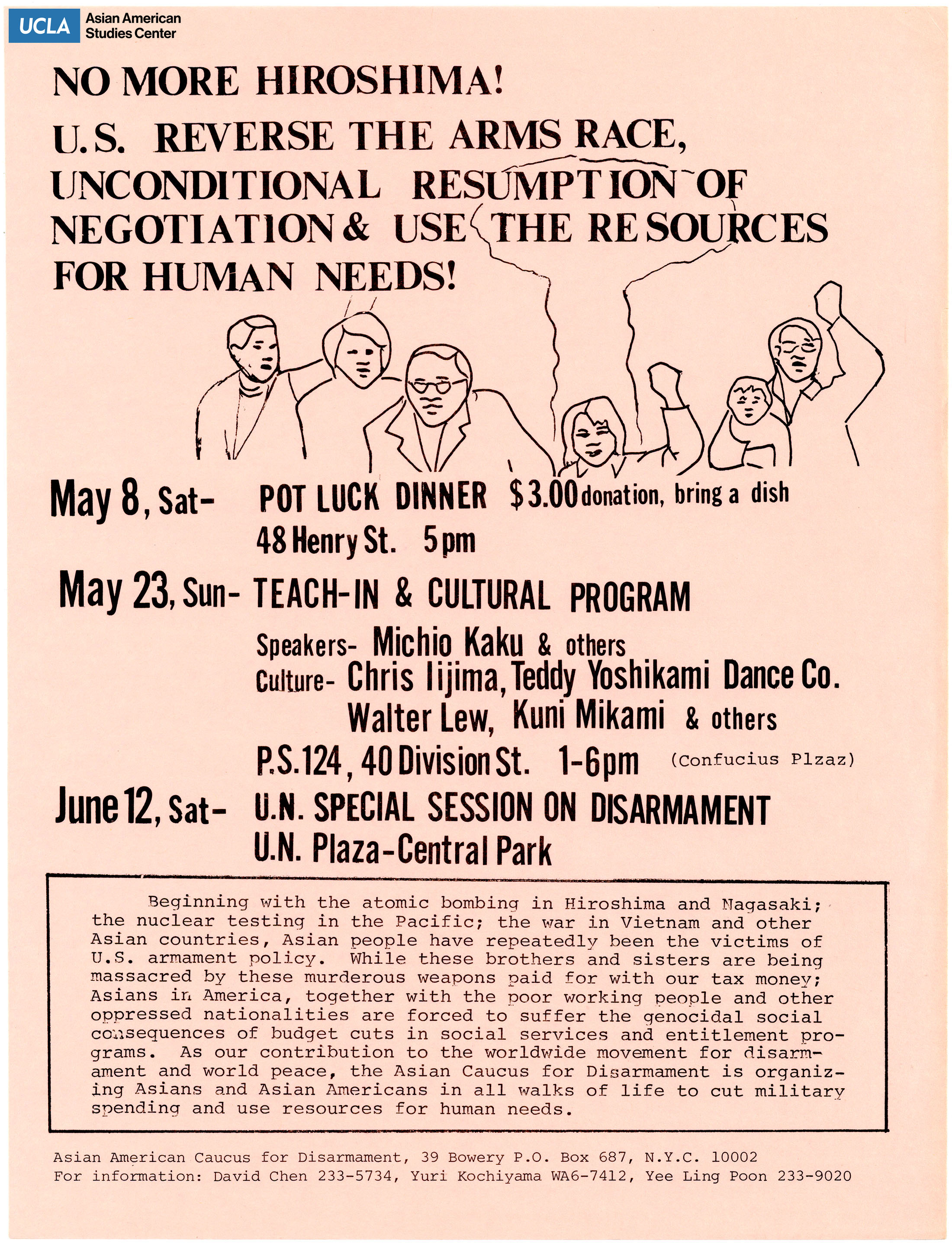 Flyer regarding events on various days regarding nuclear disarmament.