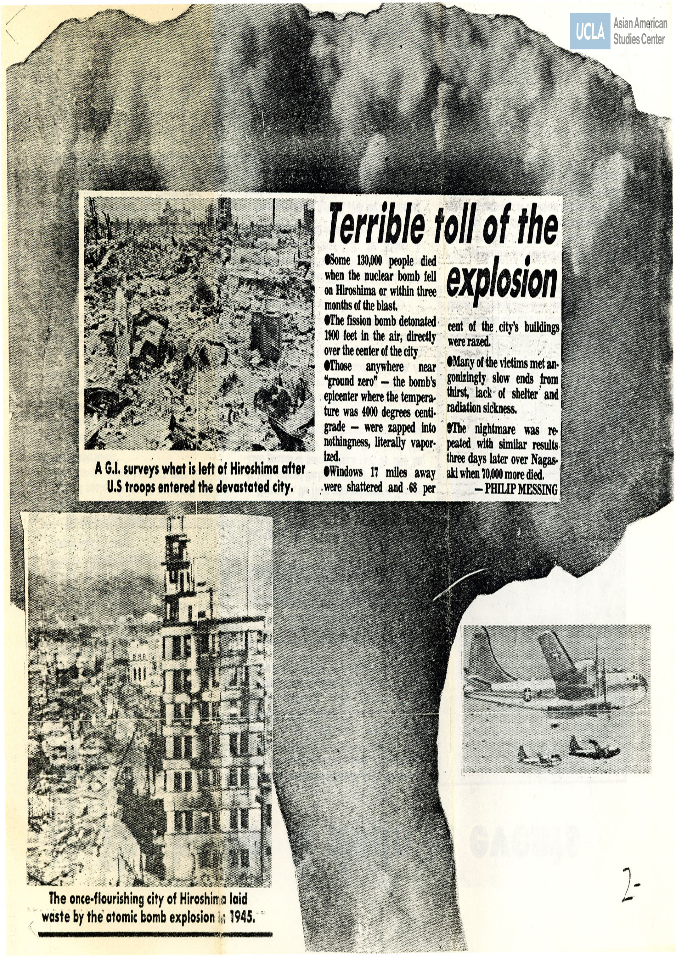 Daily News clippings regarding the nuclear bombing of Hiroshima and the aftermath.