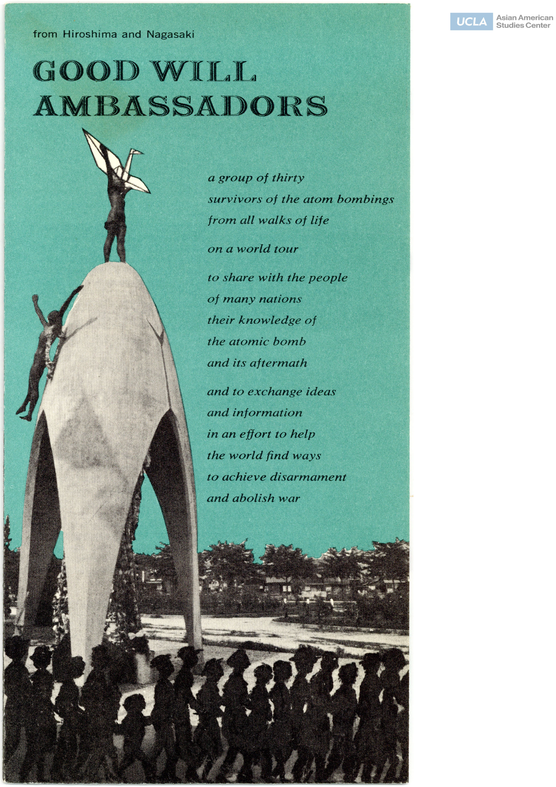 Pamphlet regarding a United States tour of thirty Hibakusha called the Good Will Ambassadors, delegates of the World Peace Study Mission.
