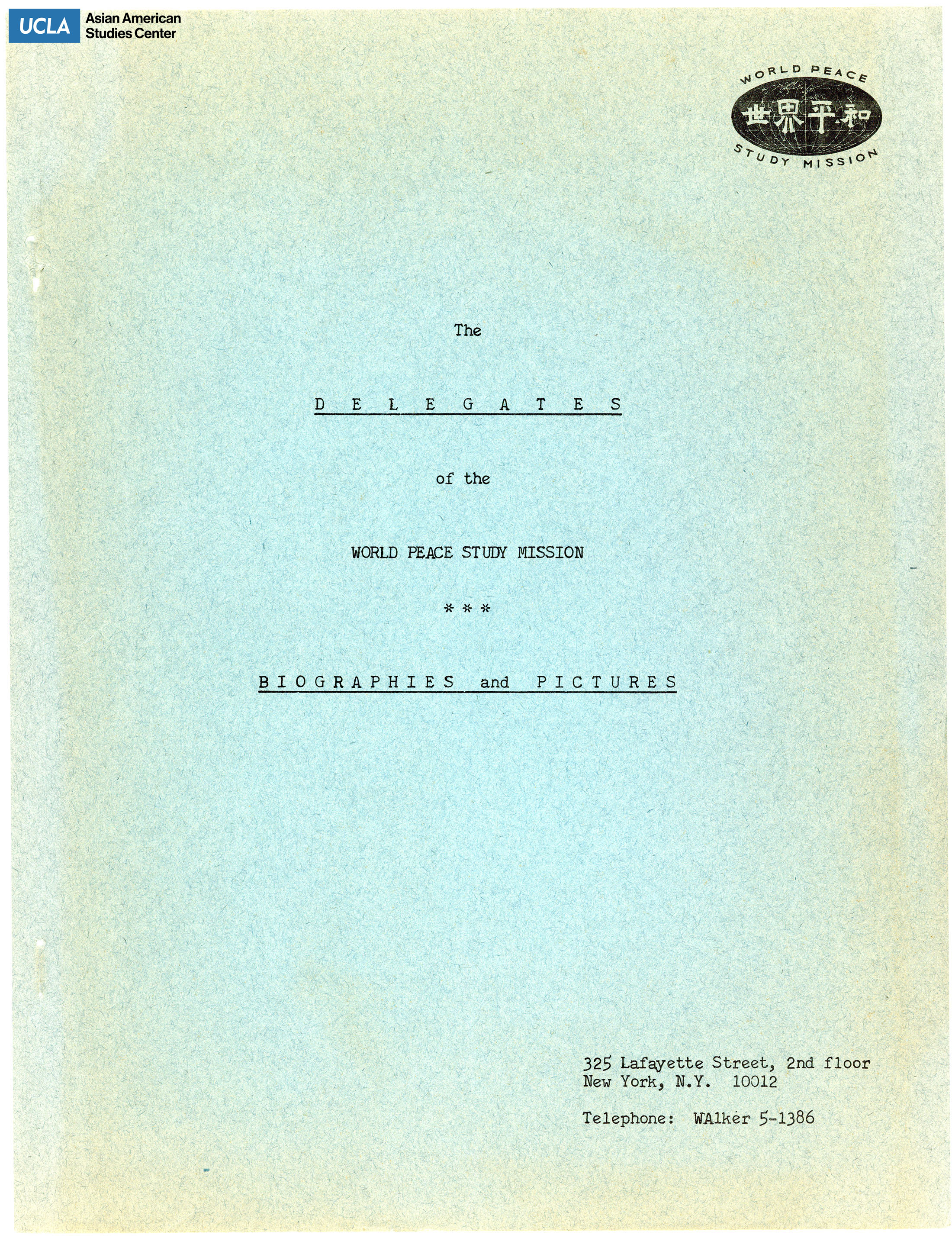 Pamphlet regarding biographies and pictures of delegates from the World Peace Study Misson.