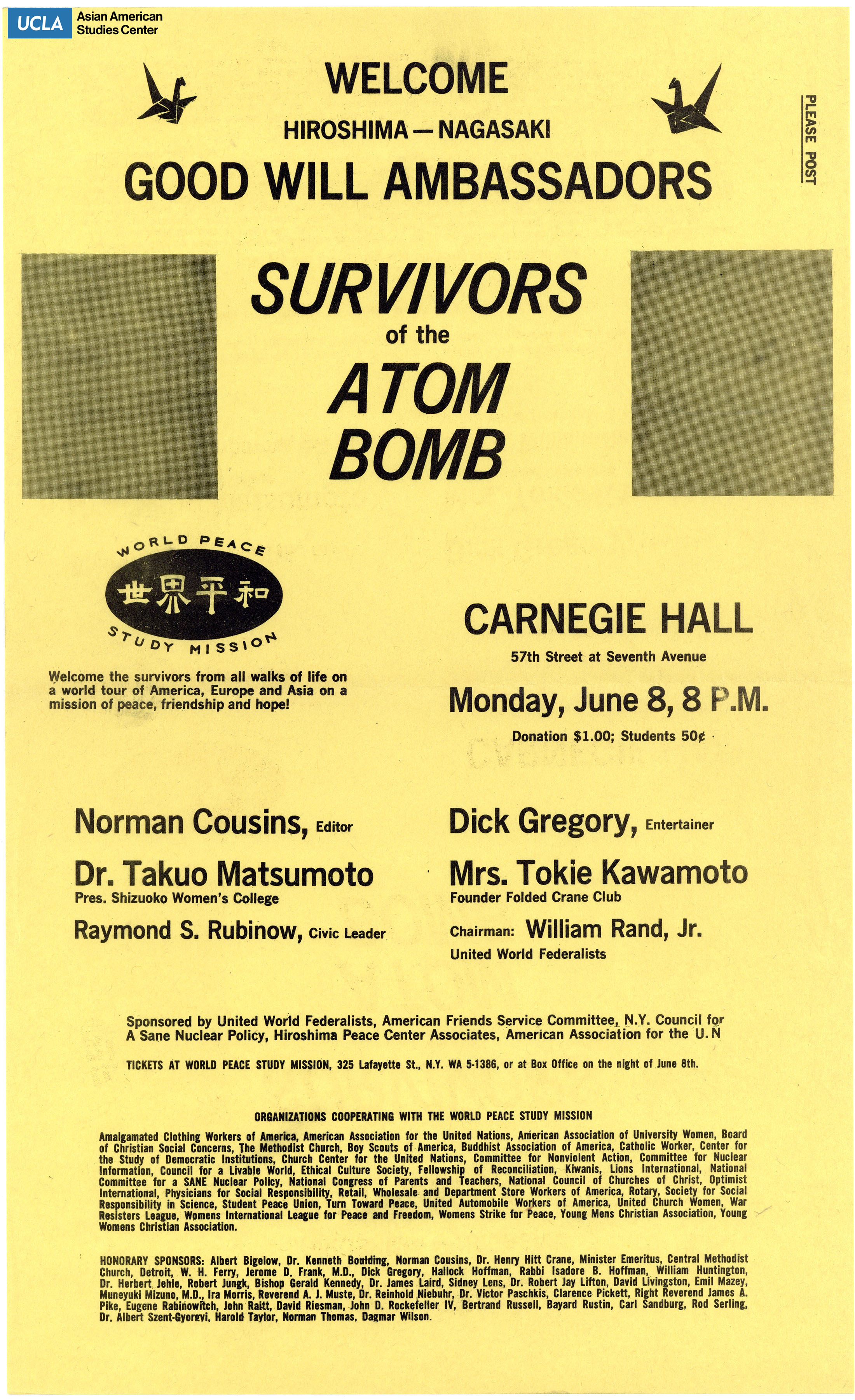 Flyer regarding an event of the Good WIll Ambassadors at Carnegie Hall.