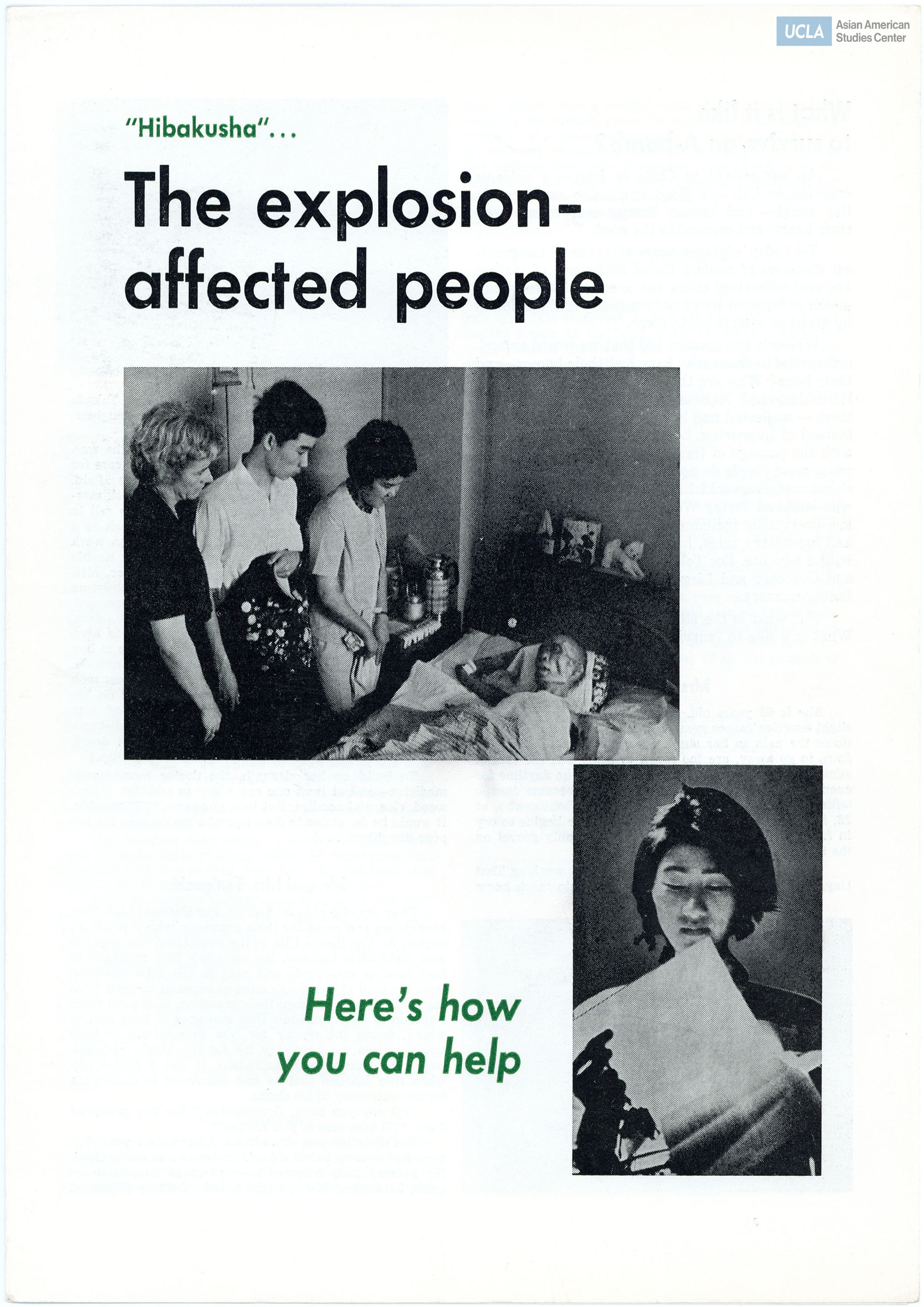 Pamphlet regarding the stories behind hibakusha.