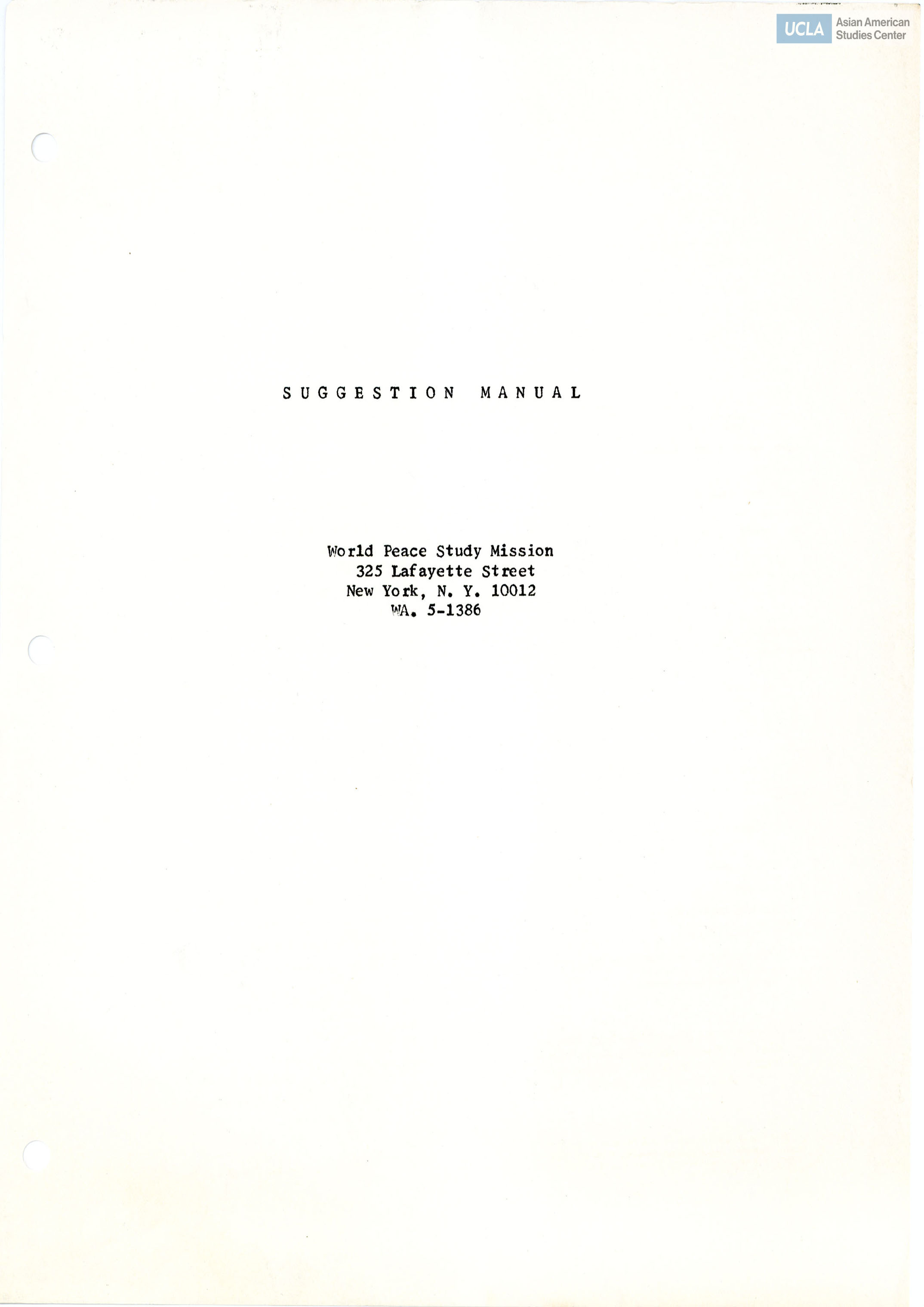 Pamphlet regarding a suggestion manual to help the organization of a planning committee.
