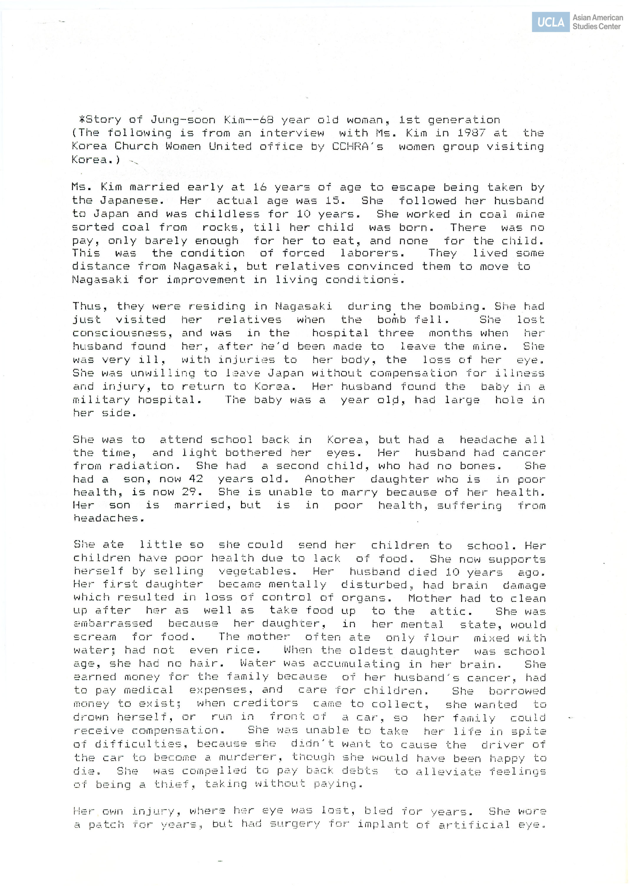 Biographies of Korean Hibakushas and their lives after the Hiroshima-Nagasaki Atom bombings.