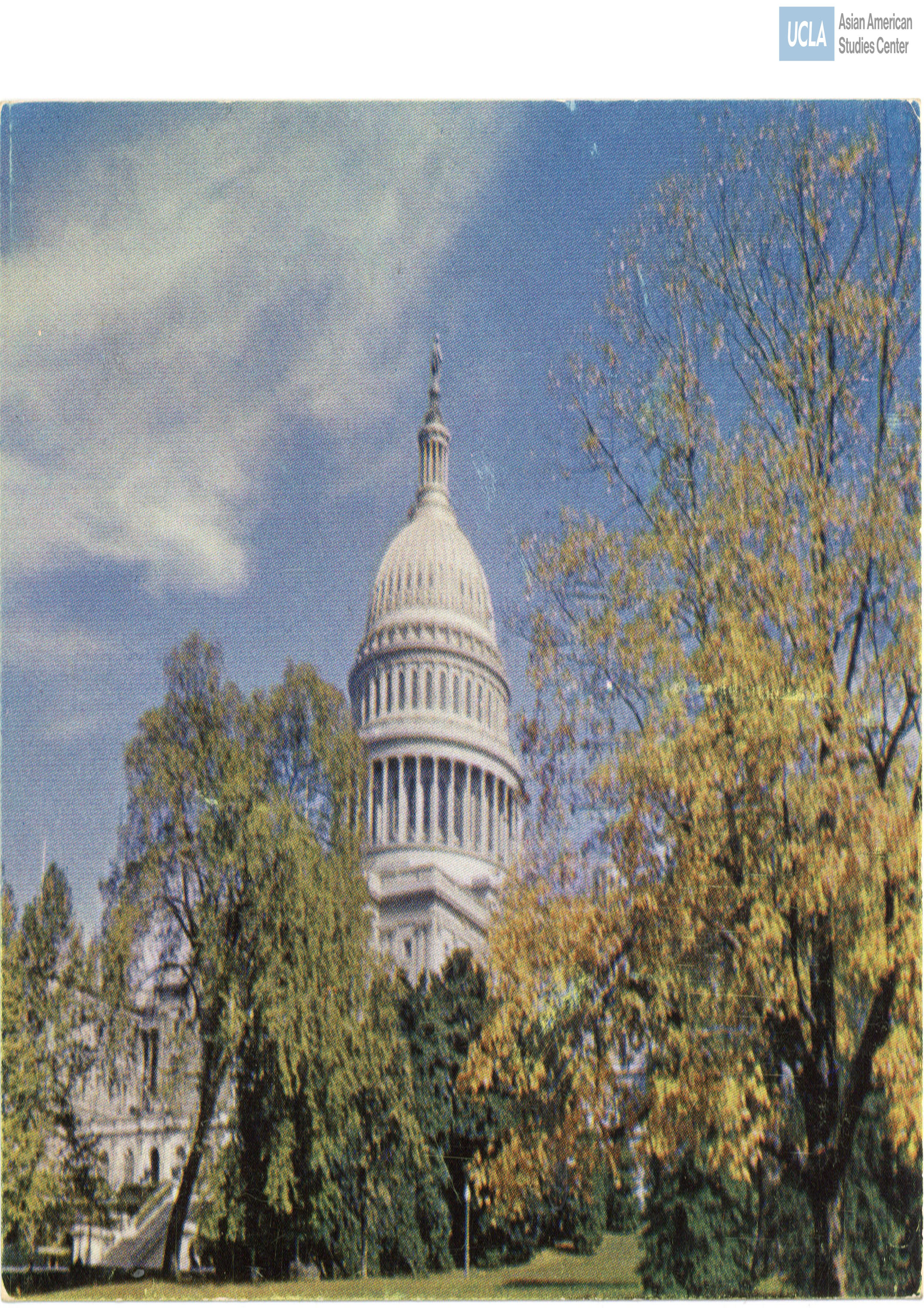 Postcard addressed to Bill and Yuri Kochiyama on visit to Washington, D.C. Includes color photo of the United States Capital building on the front of the postcard.