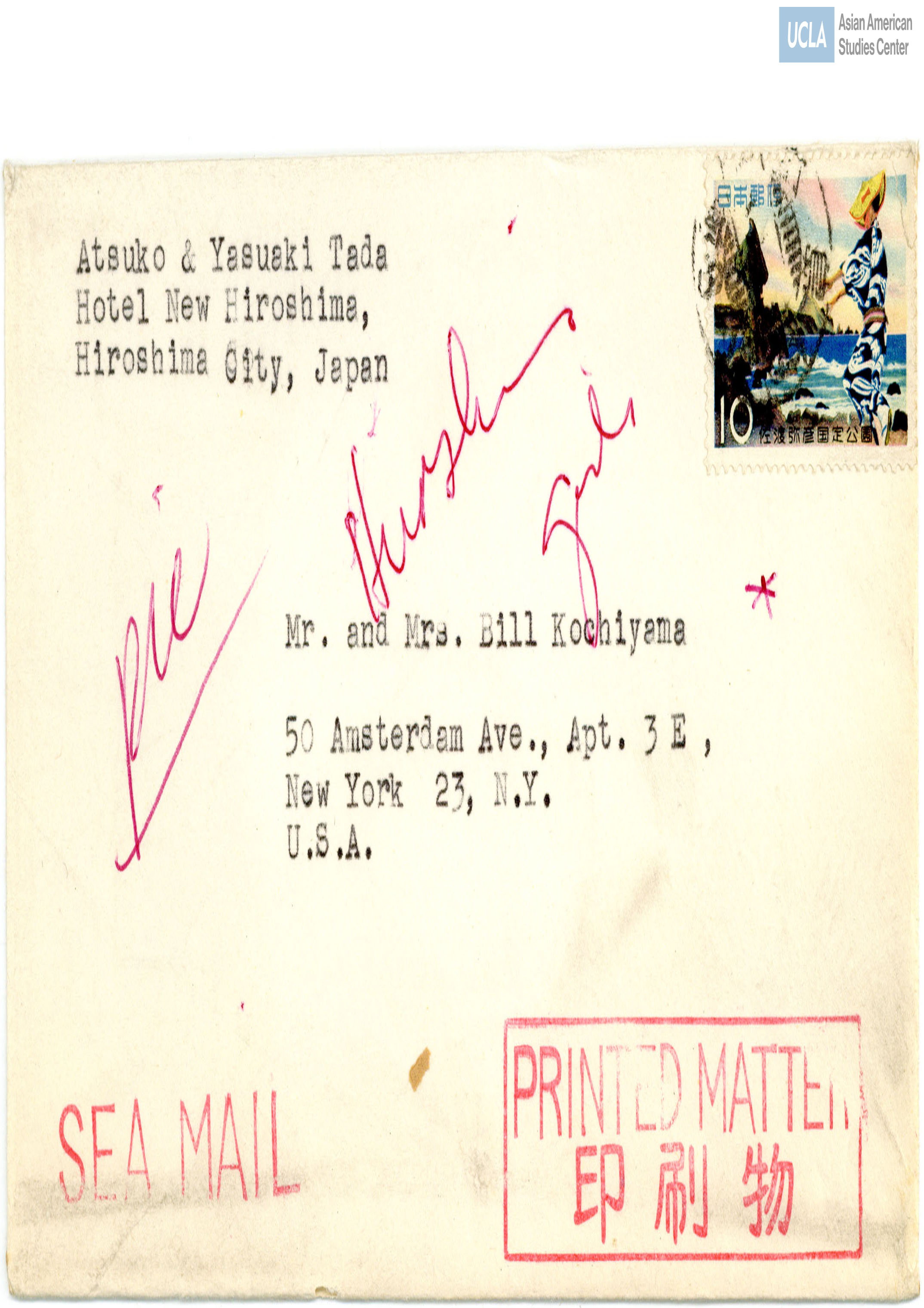 Envelope addressed to Bill and Yuri Kochiyama.