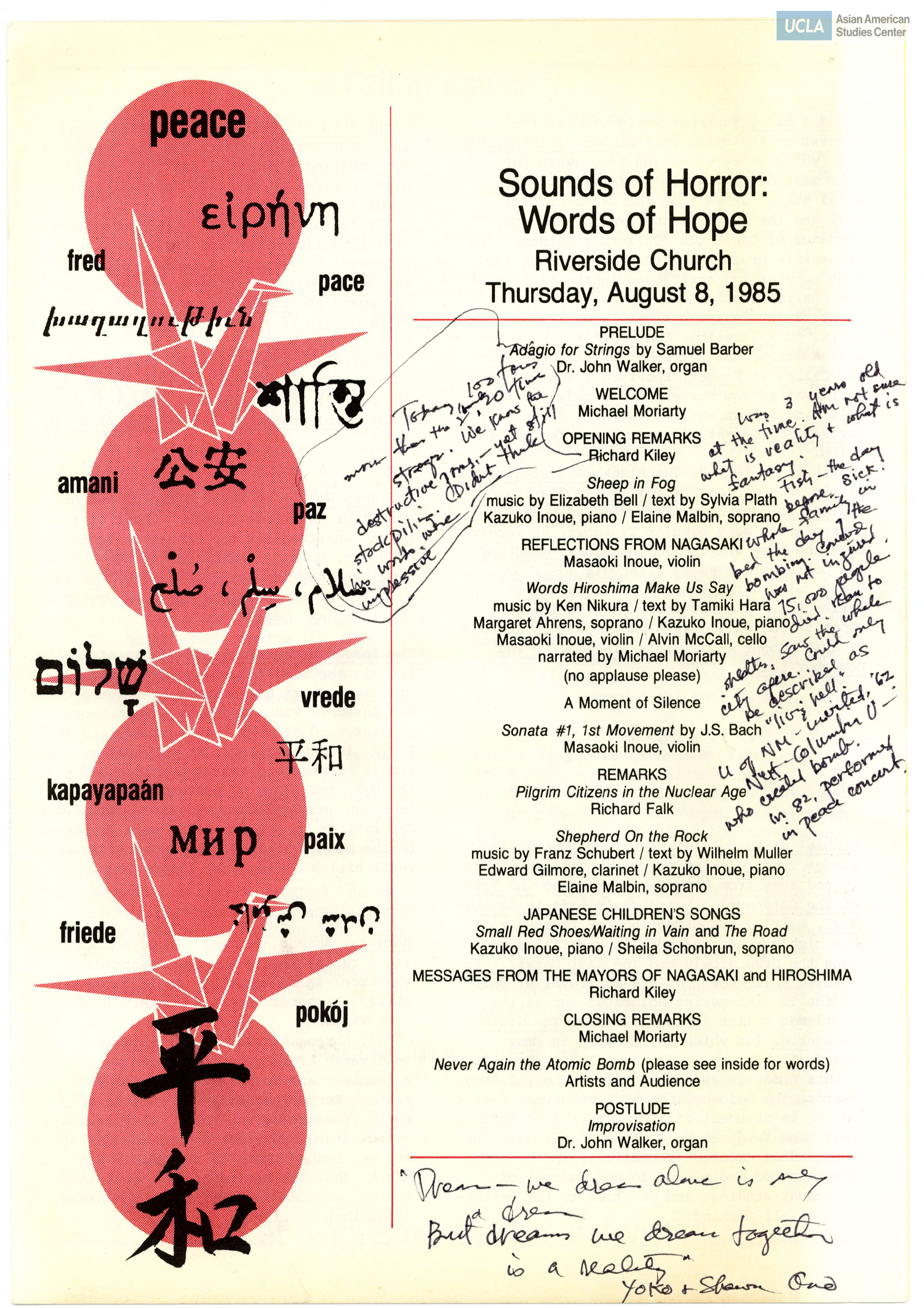 Program regarding an event of Hiroshima-Nagasaki Day, titled, 