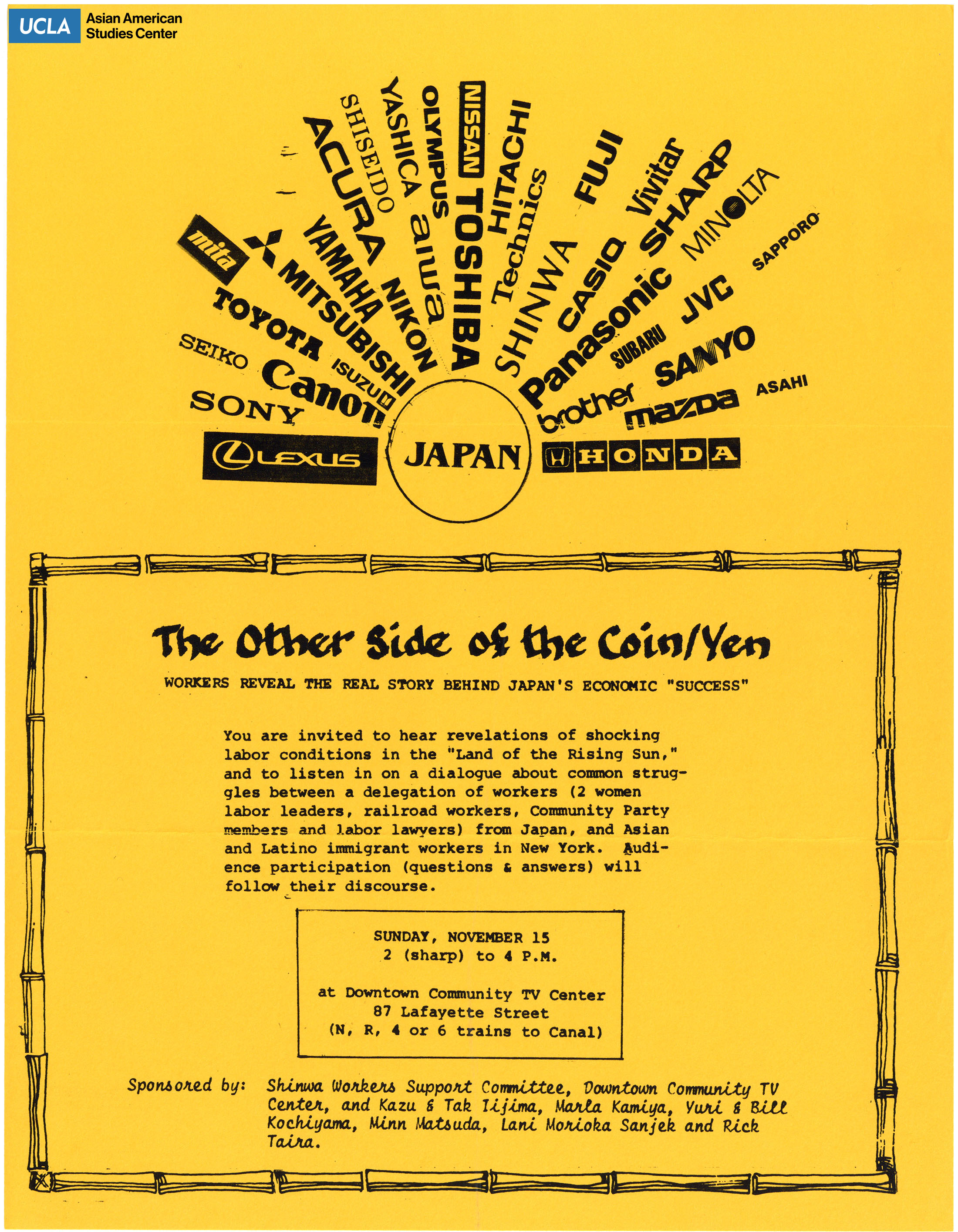 Flyer regarding labor workers and the story behind Japan's economic success.
