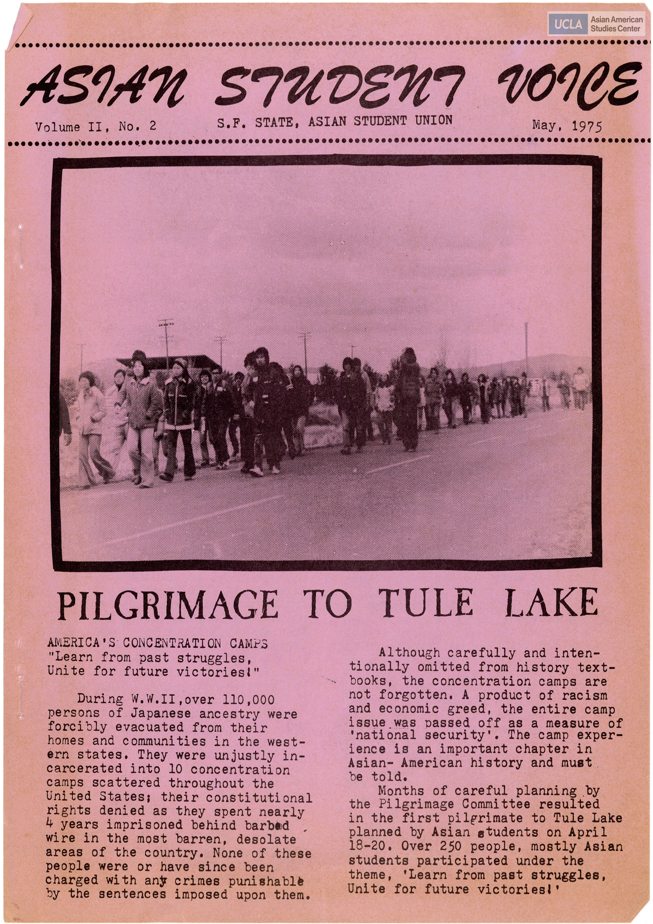 Asian Student Voice newsletter regarding the pilgrimage to the camps.