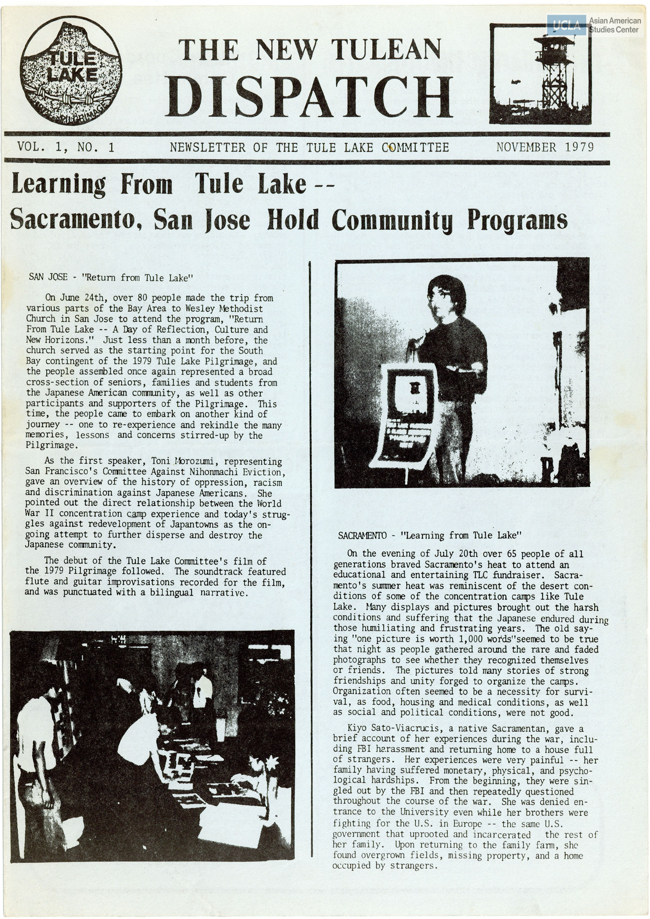 Newsletter of the Tule Lake Committee on various news on Japanese American reparations for World War II. The Tule Lake Segregation Center was a facility that held detainees who were considered disloyal by loyalty questionnaire.