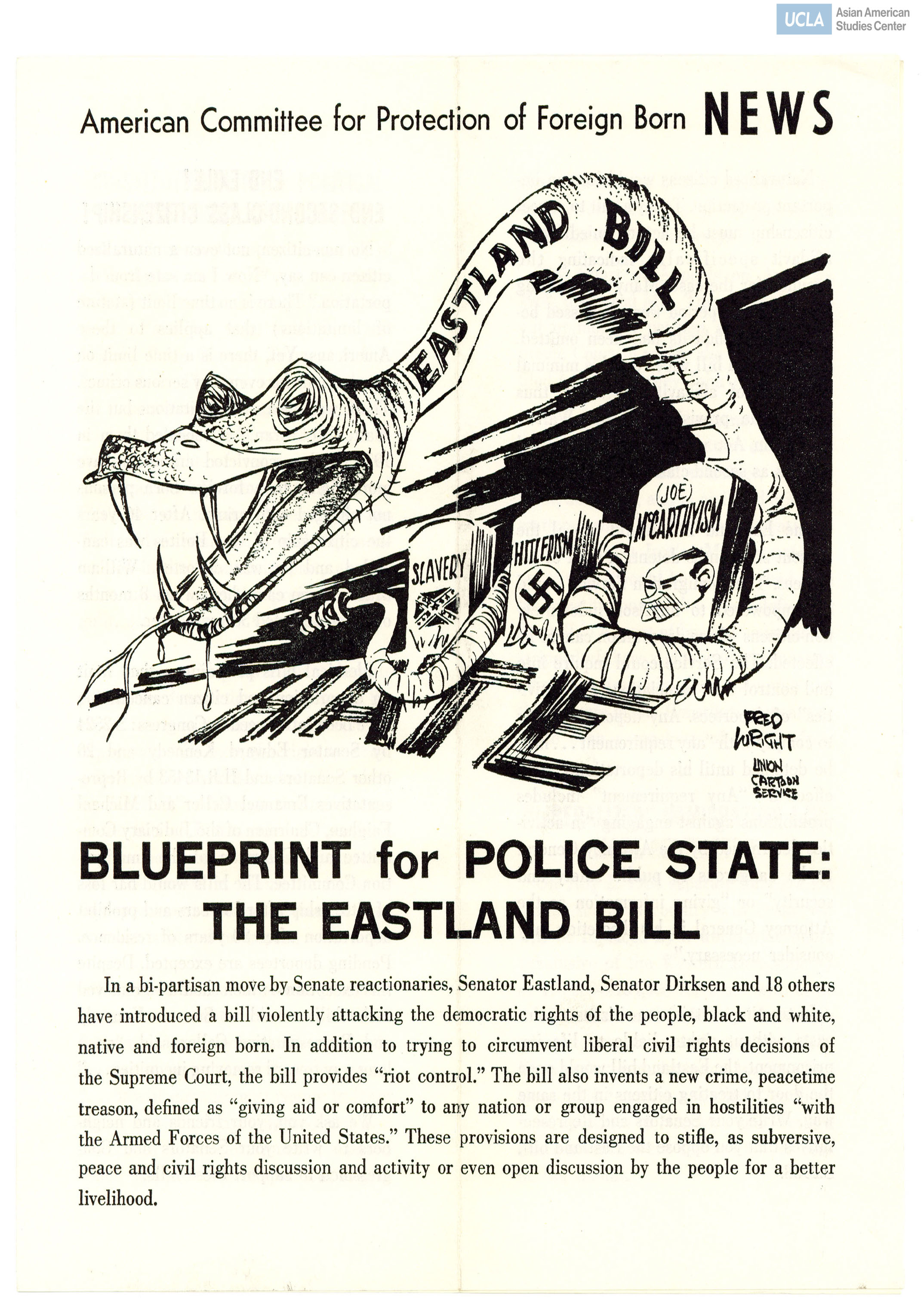 Pamphlet on the a bill from Senator James O. Eastland regarding attacking demoncratic rights of people.