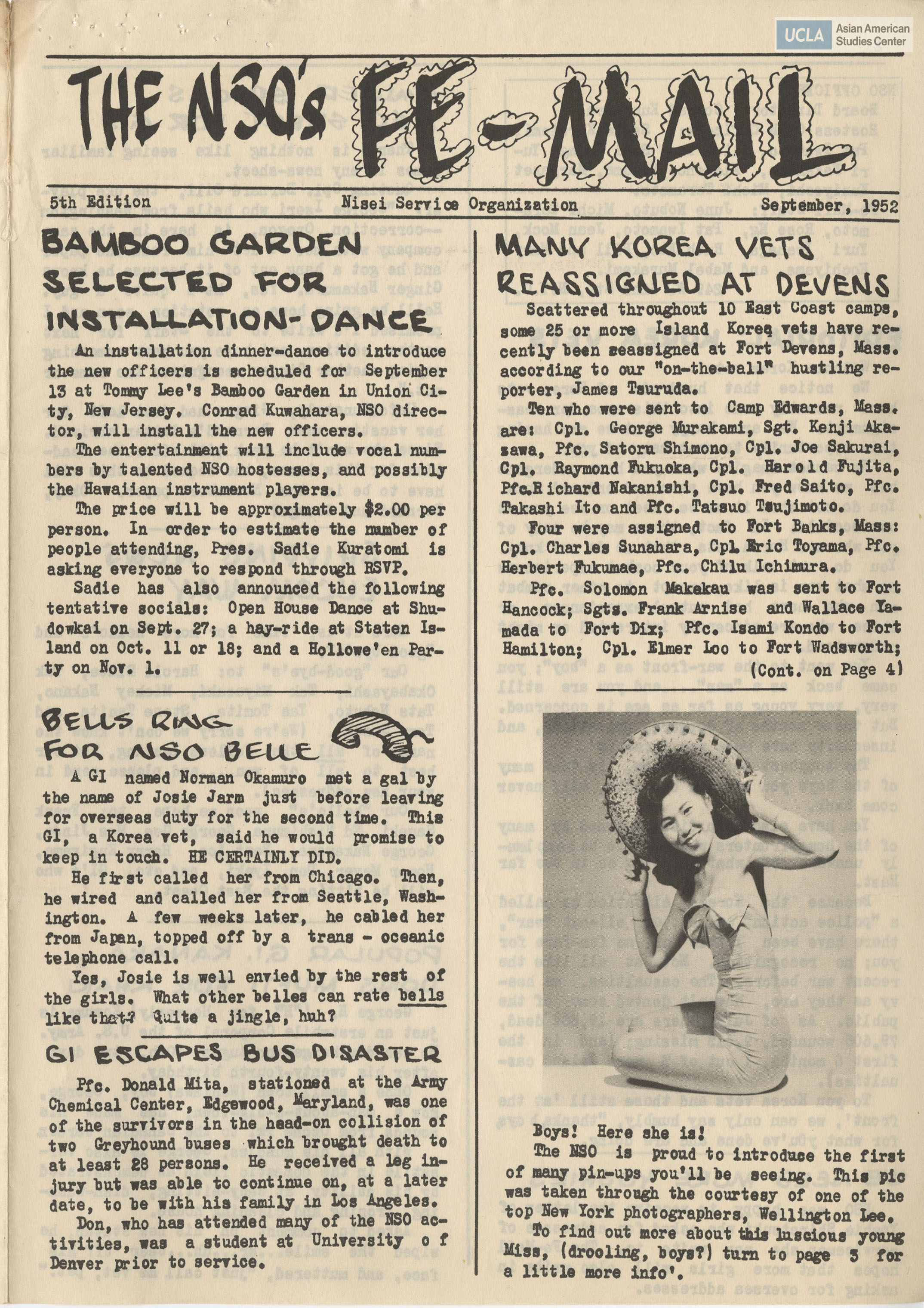 Nisei Service Organization Fe-Mail newsletter regarding writing letters to G.I.'s during the Korean War.