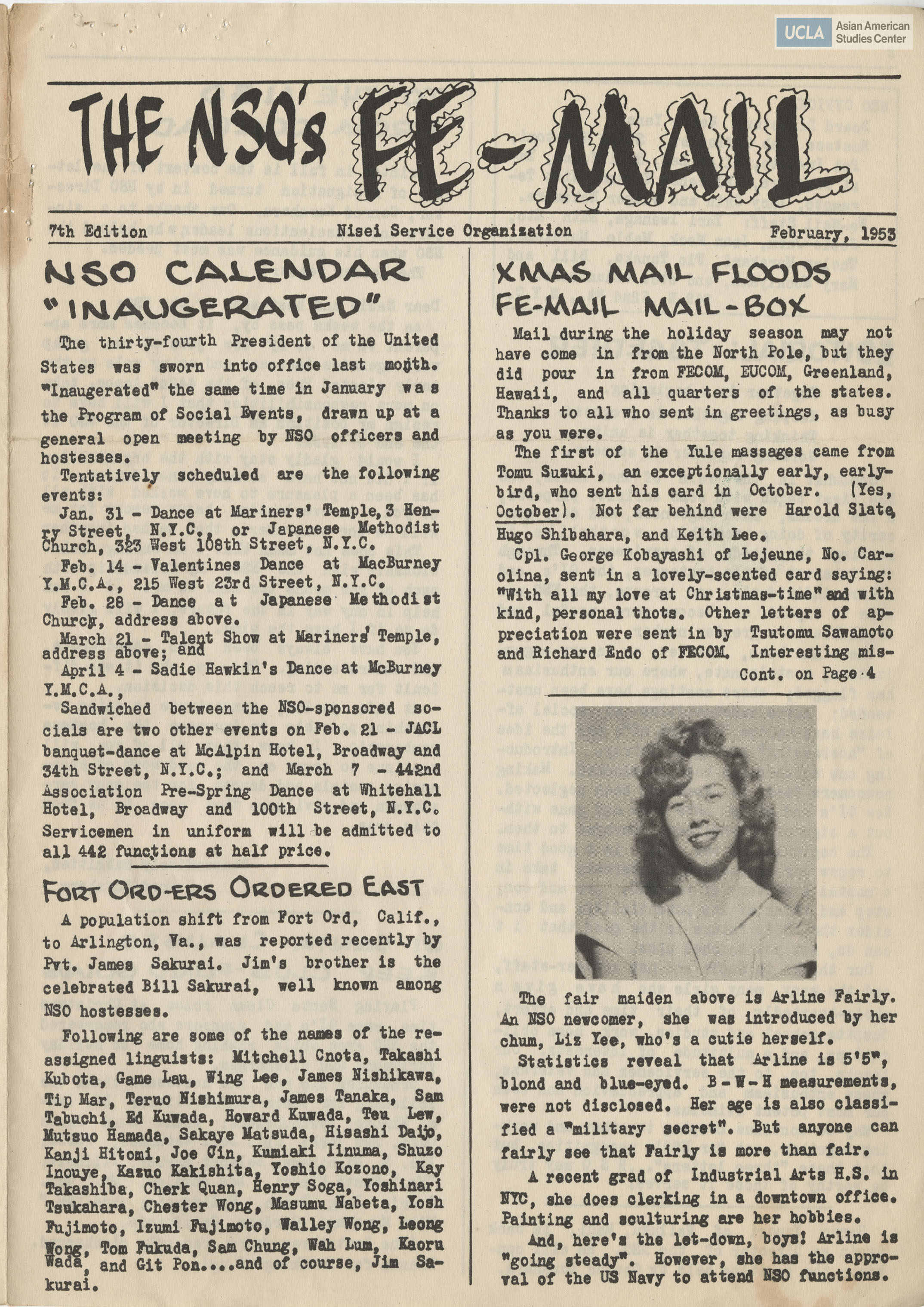 Nisei Service Organization Fe-Mail newsletter regarding writing letters to G.I.'s during the Korean War.
