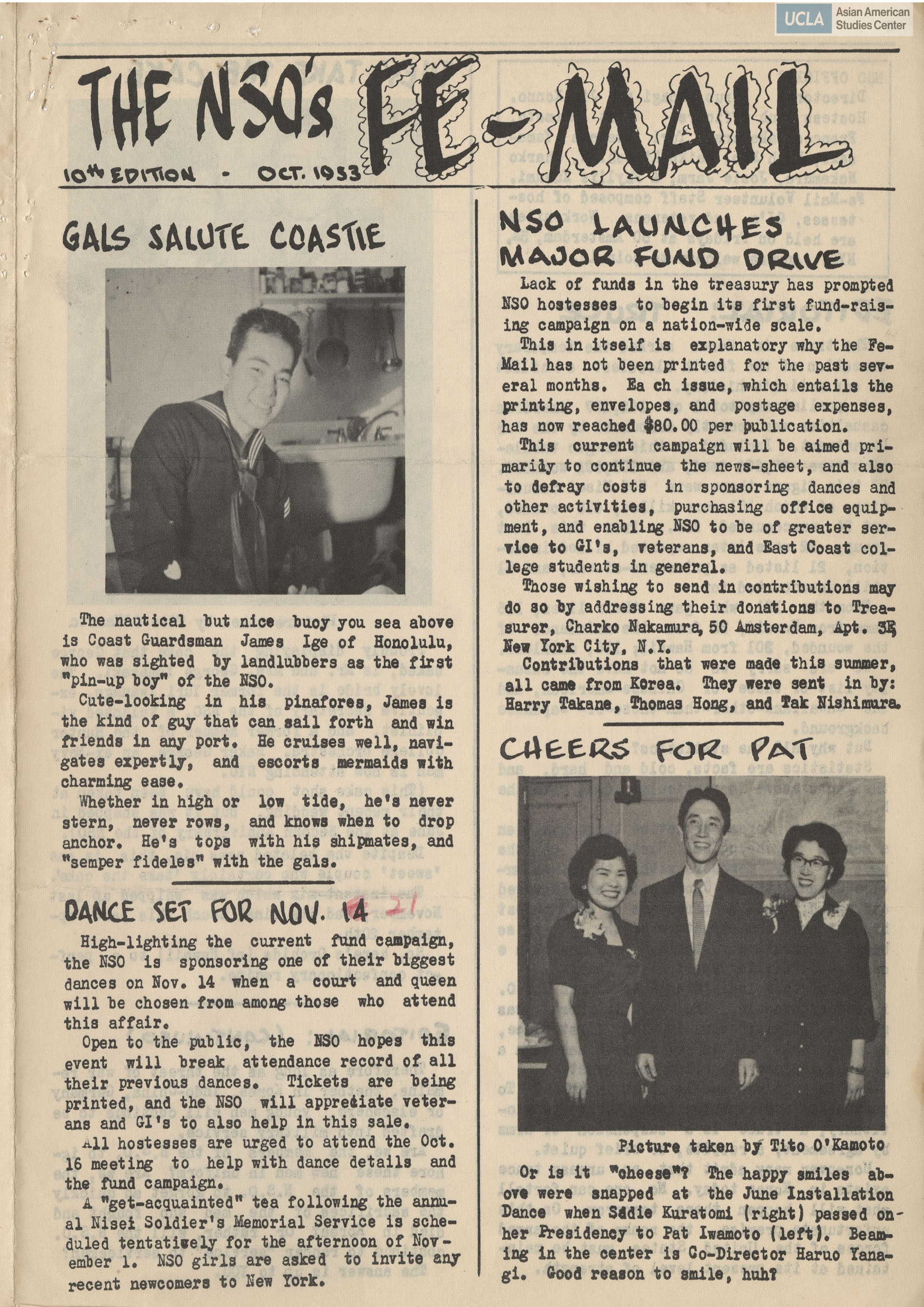 Nisei Service Organization Fe-Mail newsletter regarding writing letters to G.I.'s during the Korean War.