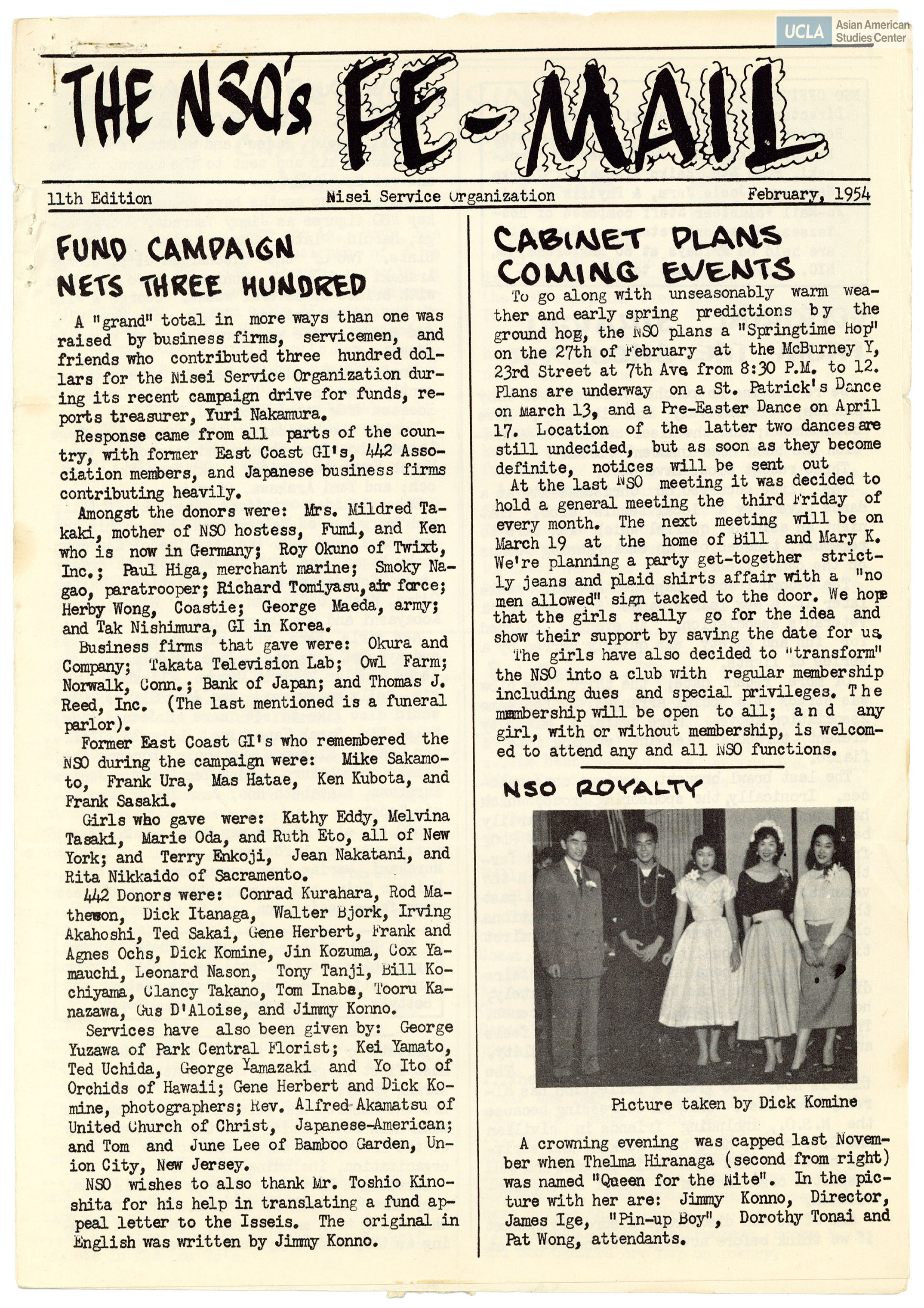 Nisei Service Organization Fe-Mail newsletter regarding writing letters to G.I.'s during the Korean War.