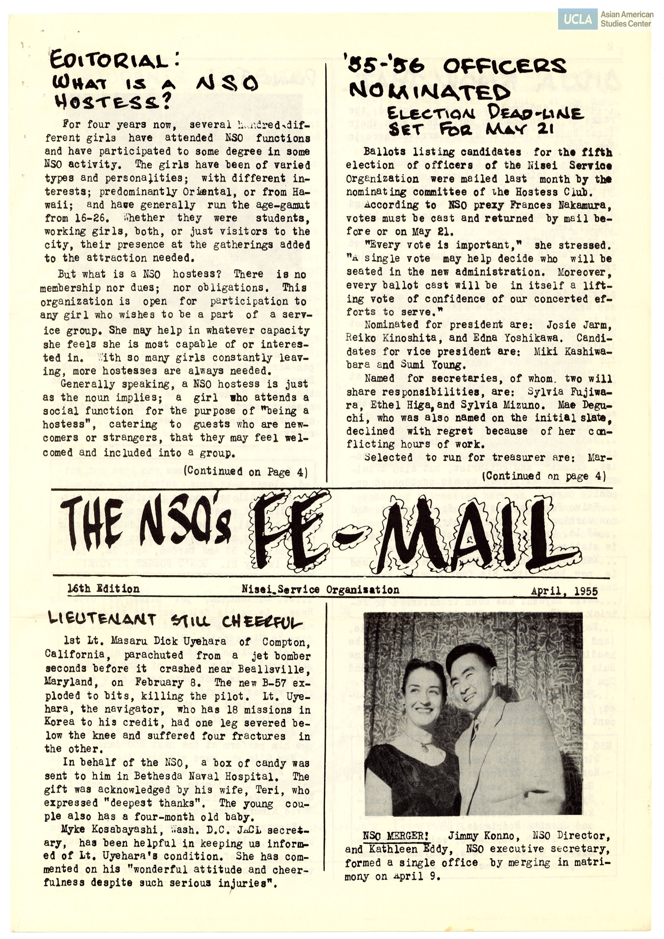Nisei Service Organization Fe-Mail newsletter regarding writing letters to G.I.'s during the Korean War.