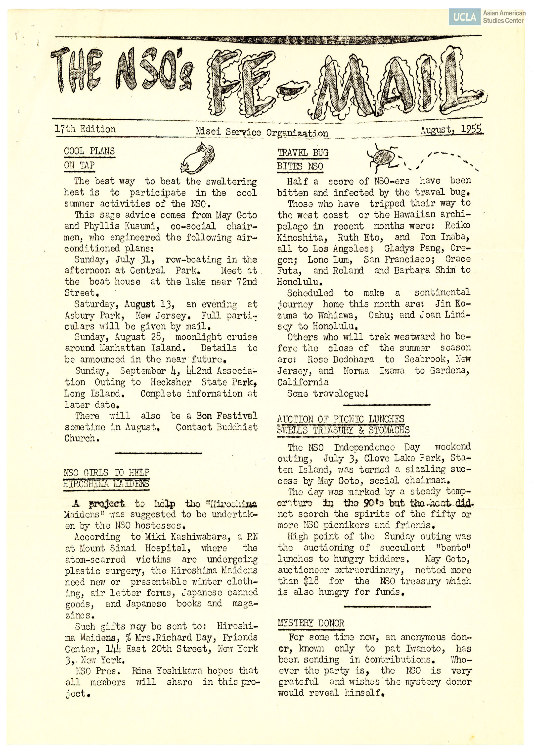 Nisei Service Organization Fe-Mail newsletter regarding writing letters to G.I.'s during the Korean War.