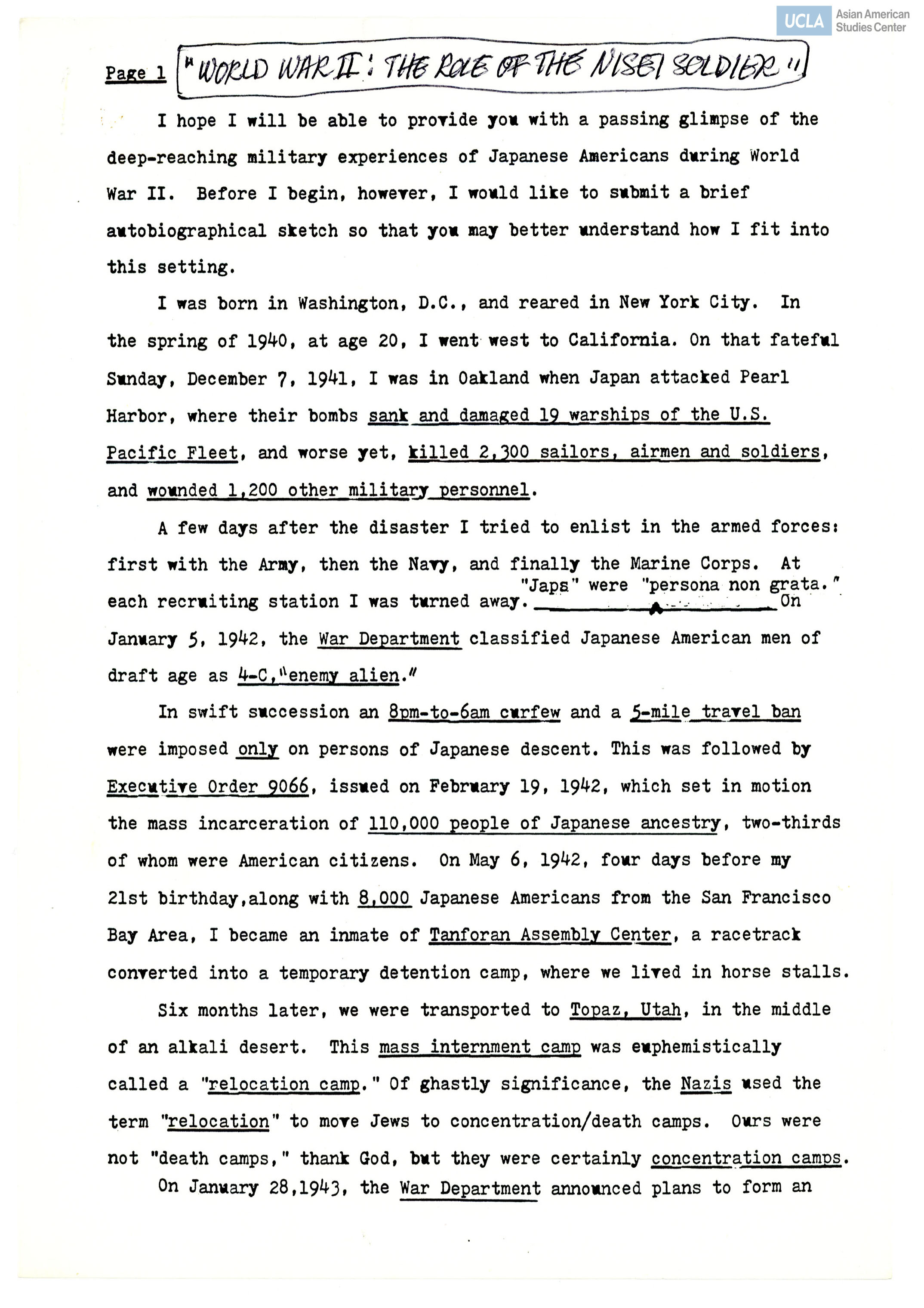 Speech by Bill Kochiyama recited for a conference at Yale University.