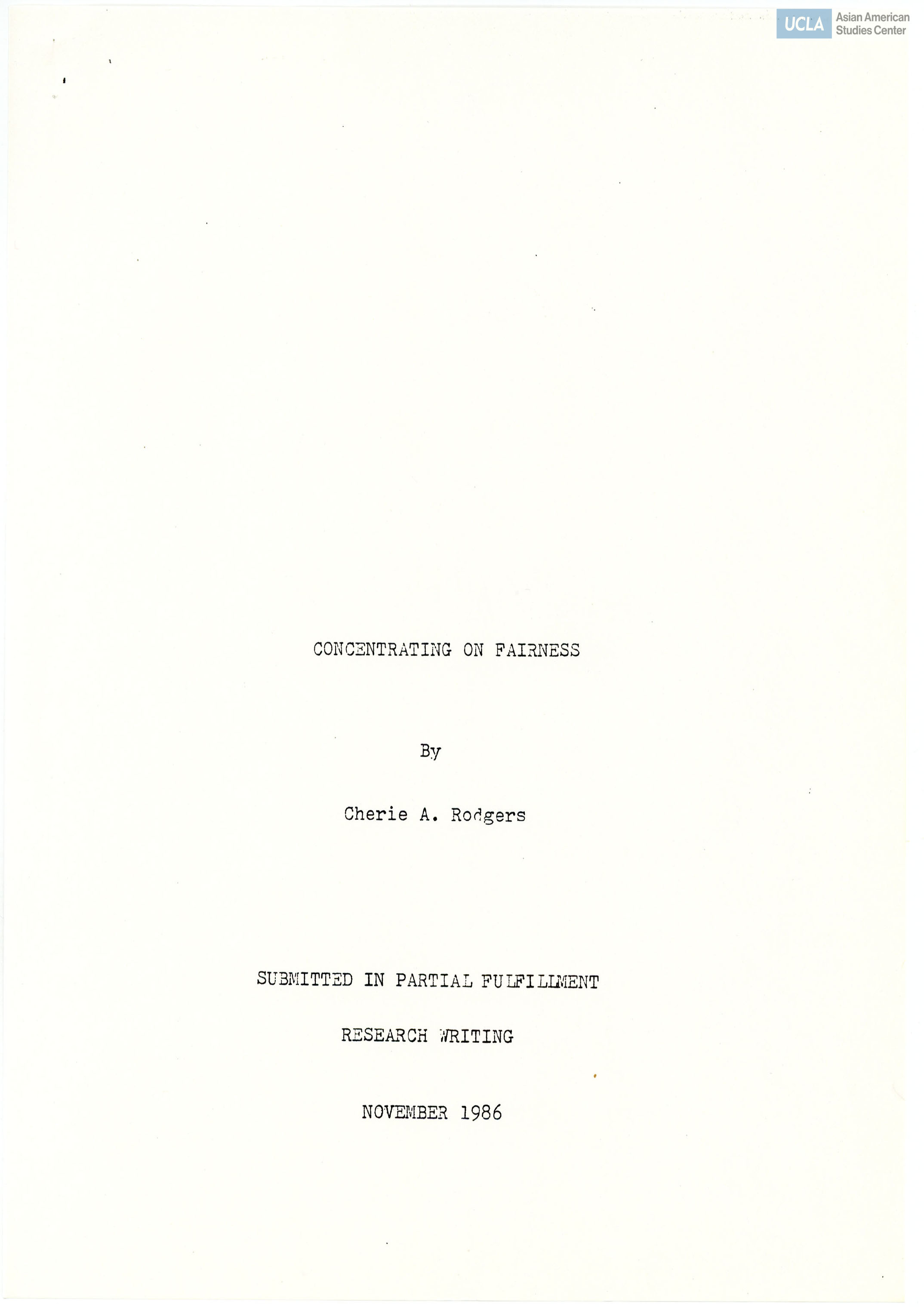 Research paper by high school student, Cherie A. Rodgers regarding the treatment of Japanese Americans during their incarceration in the camps. Includes annotations and corrections.